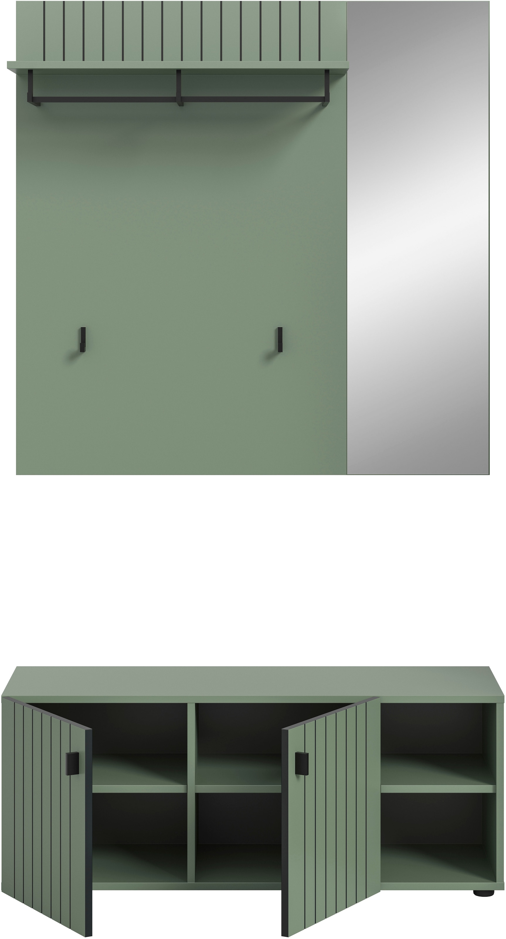 INOSIGN Garderoben-Set »TATIO, 2-tlg. Garderobenkombination, Breite: 106 cm, Rillenfräsung« Set, Set, best. aus: 1Garderobenpaneel, 1 Garderobensitzbank, 2 Stk. tlg.