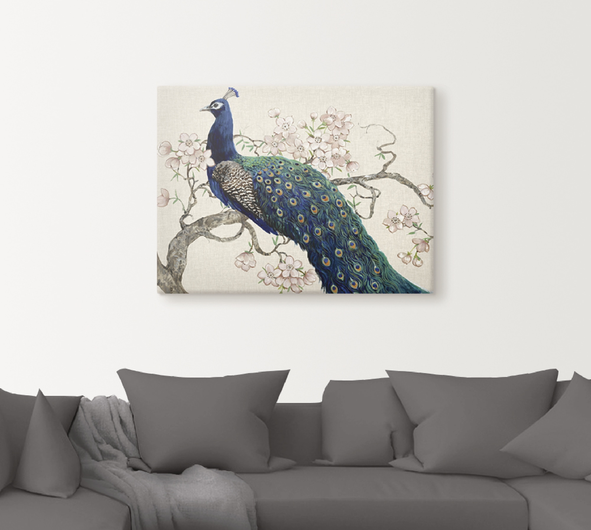 Artland Wandbild "Pfau & Blüten II", Vögel, (1 St.), als Alubild, Outdoorbi günstig online kaufen