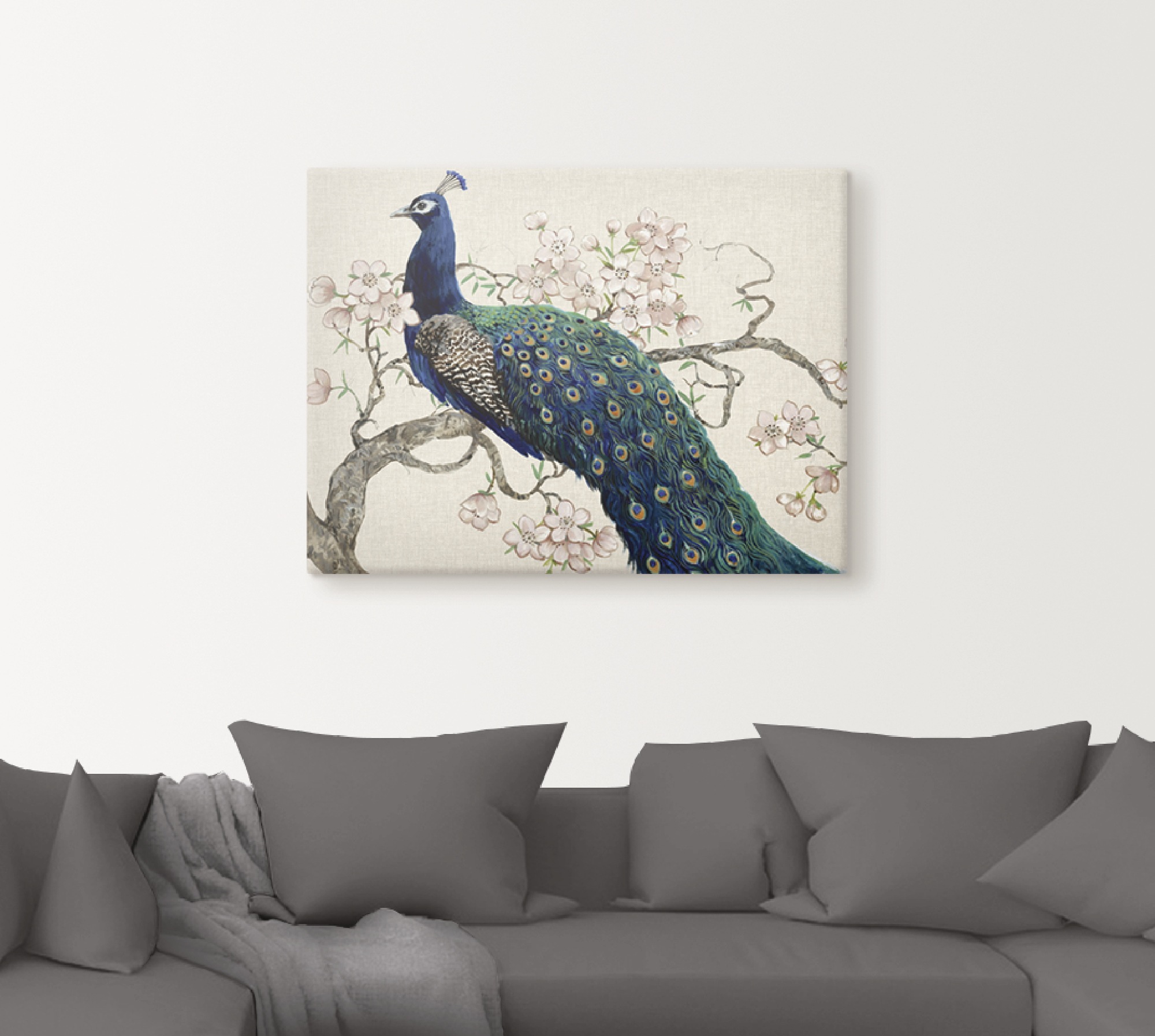 Artland Wandbild "Pfau & Blüten II" Vögel 1 Stk. tlg. als Leinwandbild, Pos günstig online kaufen