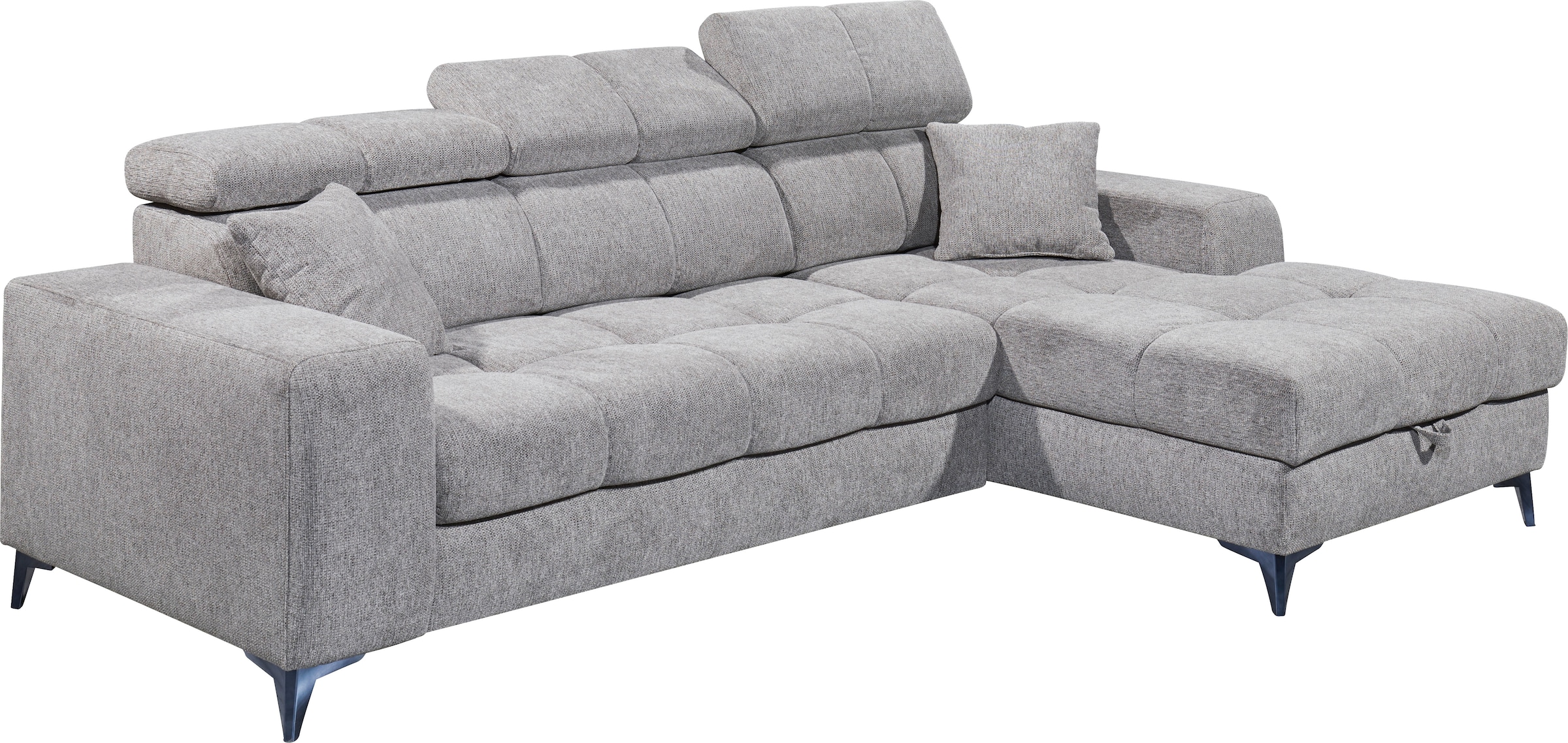 ED EXCITING DESIGN Ecksofa »Sydney L-Form mit Bettfunktion, Bettkasten, Kopfteilverstellung«, motorischer Sitztiefenverstellung, USB-Port & 2 Zierkissen
