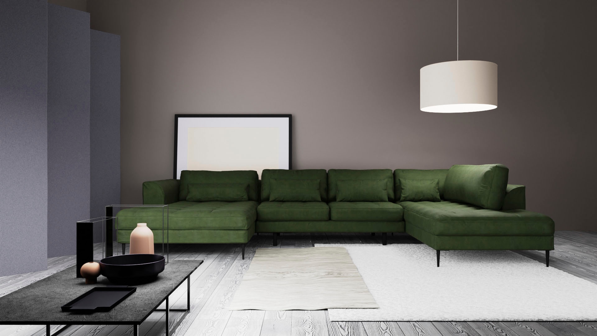 TRENDMANUFAKTUR Wohnlandschaft »Luzi, gemütliches Sofa, extra viel Platz, viele Kissen, OTTOs Choice«, Designsofa mit tollem Sitzkomfort, Metallfüße schwarz, Breite 361 cm