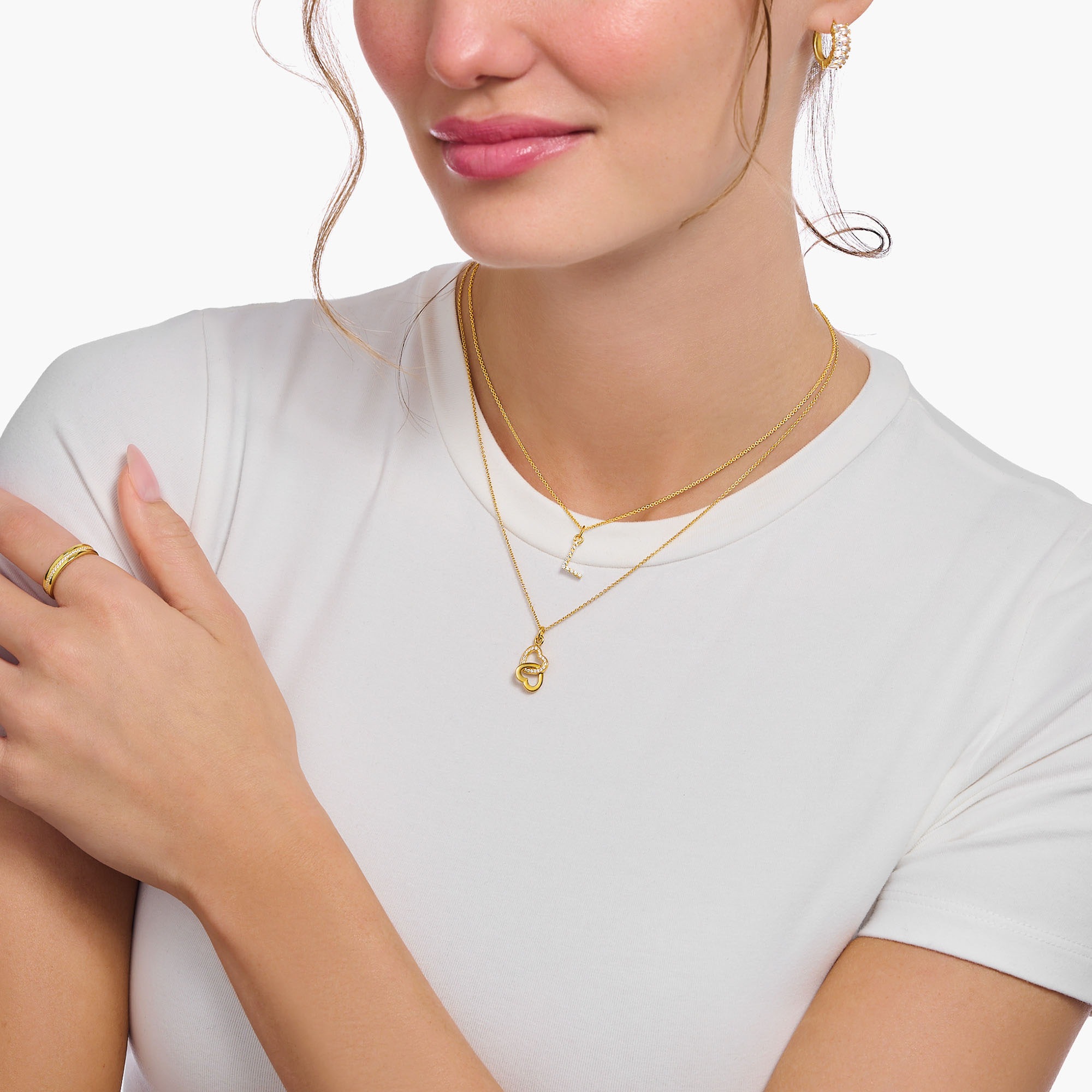 THOMAS SABO Kette mit Anhänger »mit verschlungenen Herzen, KE2267-051-14-L45V, KE2267-414-14-L45V«, mit Zirkonia (synth.)