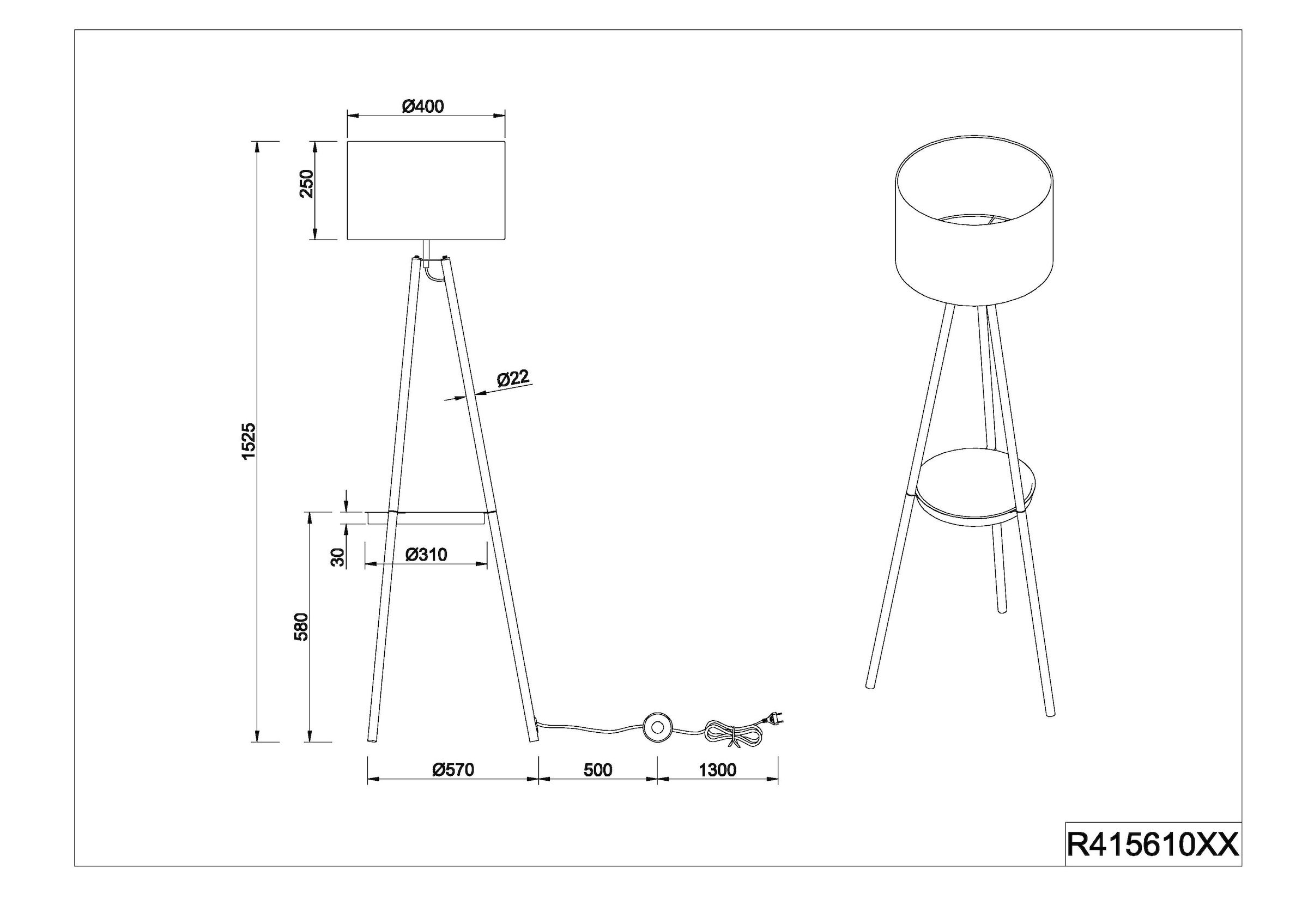 TRIO Leuchten Stehlampe »COLETTE, Stehleuchte Dreibein mit Ablagefläche exkl 1xE27 max 60W«, 1 flammig, Leuchtmittel E27 | Leuchtmittel wechselbar, Stehleuchte Ø 57cm mit Fußschalter moderne Farbkombination innen gold