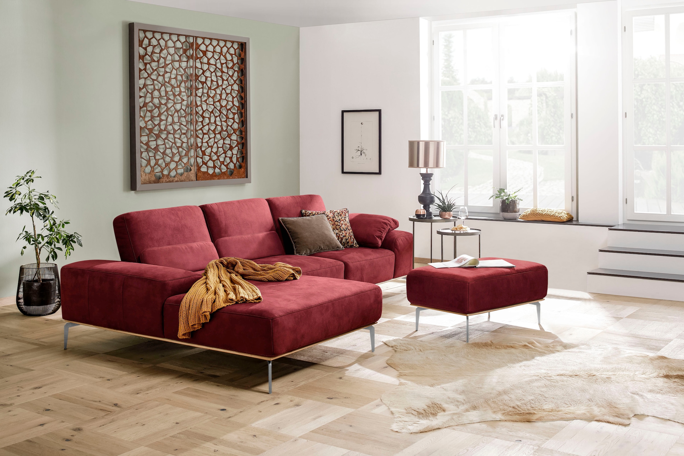 W.SCHILLIG Polsterhocker »run«, mit elegantem Holzsockel, Füße in Chrom glänzend, Breite 75 cm