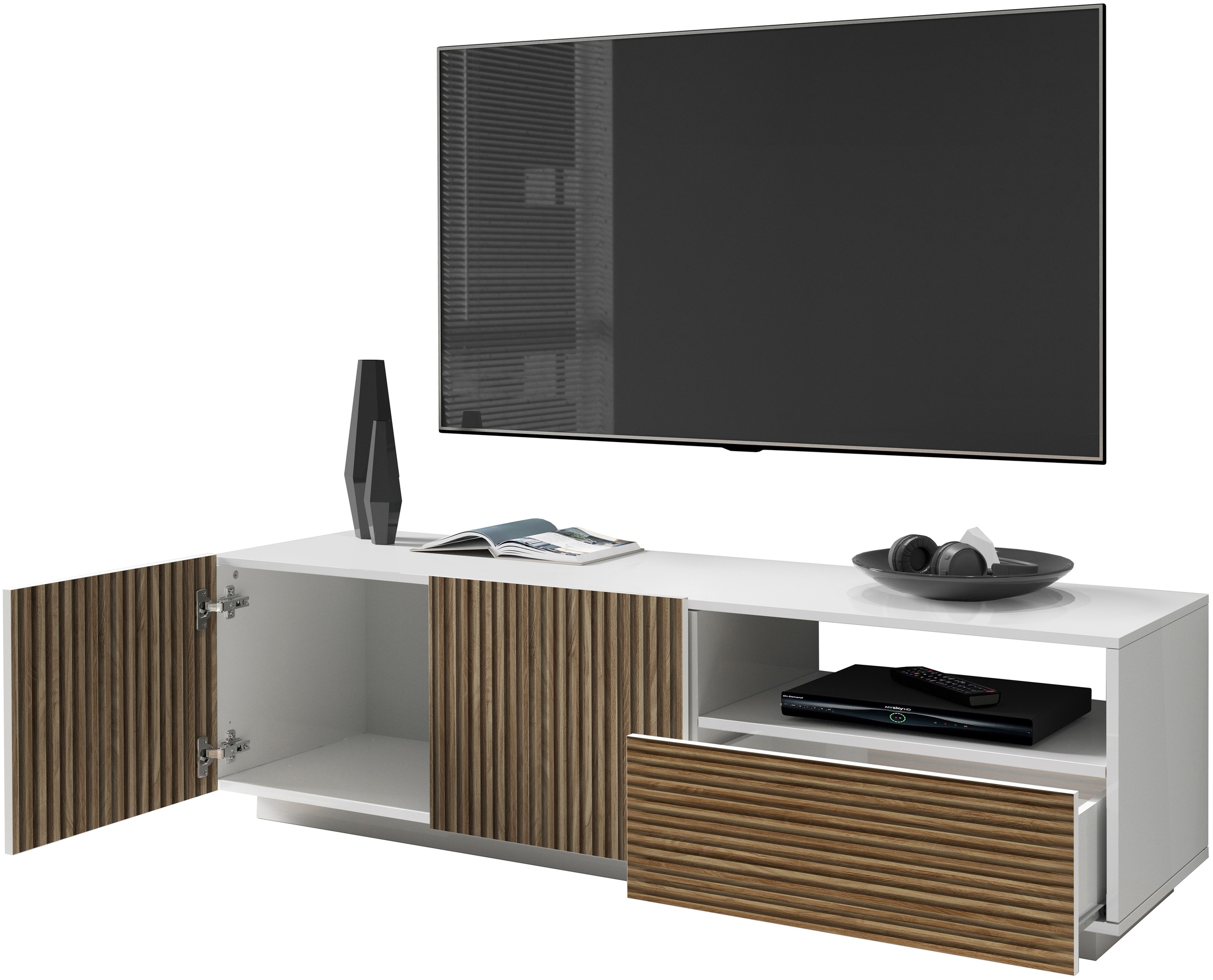 INOSIGN Lowboard »Vega,Lowboard,TV Board,TV Schrank,150 cm«, mit 2 Türen und 1 Schublade,Fronten mit Rillen-Optik