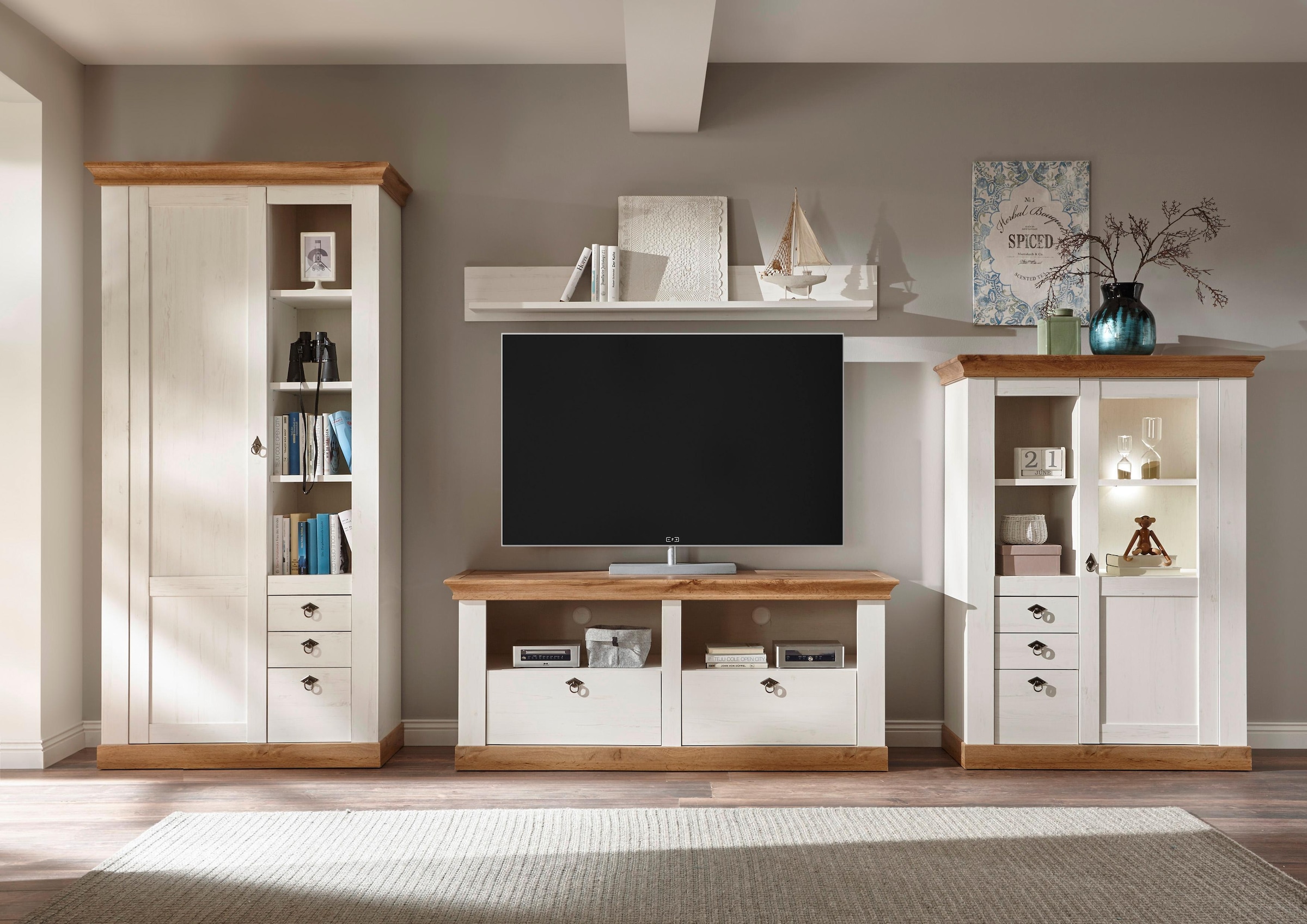 Home affaire Wohnwand "Cremona, Anbauwand im Landhausstil, Komplettset, Wohnzimmer-Set"