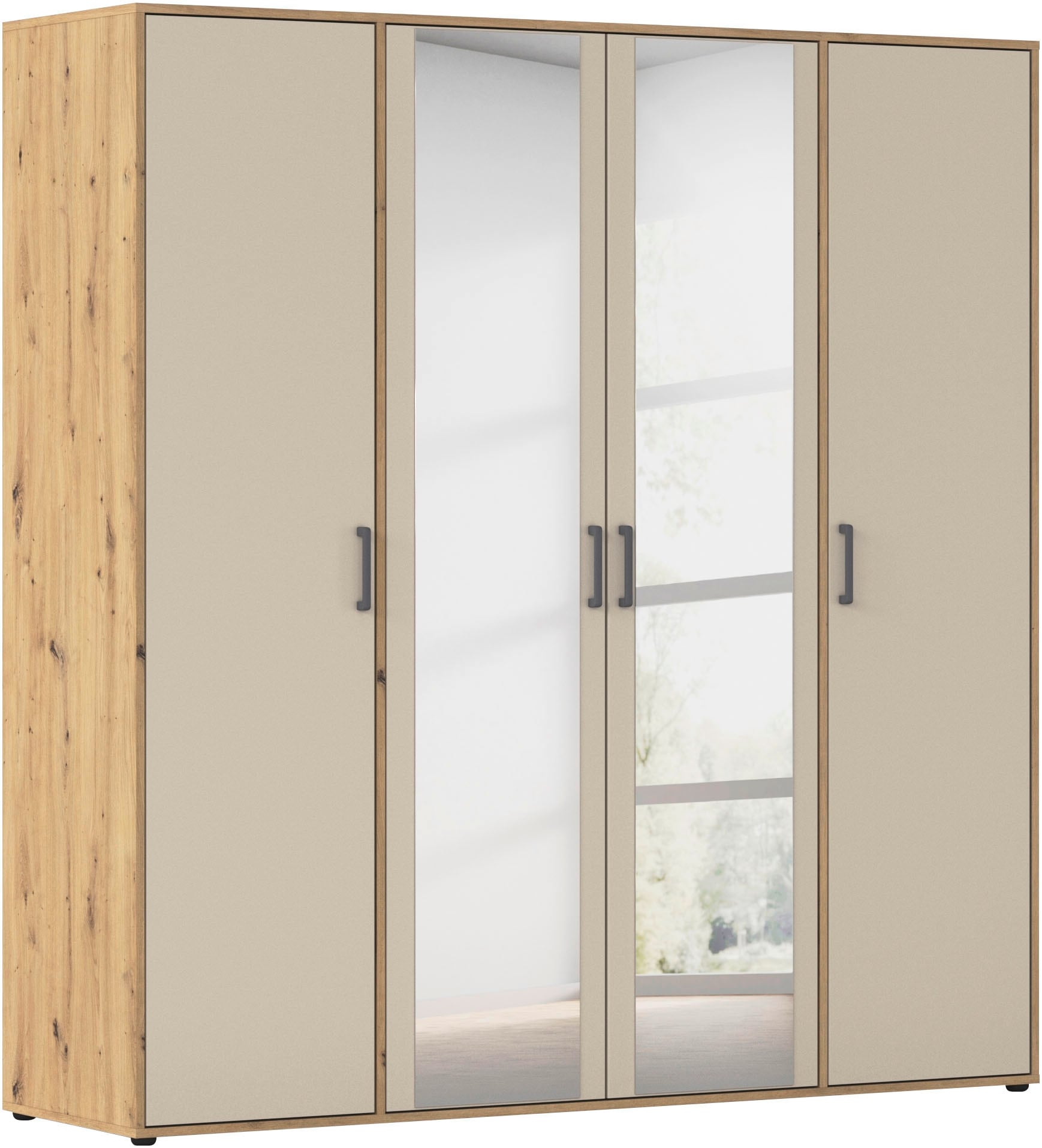 rauch Drehtürenschrank "Kleiderschrank Schrank Garderobe Wäscheschrank VOYAGER" in 3 verschiedenen Ausstattungen BASIC/CLASSIC/PREMIUM, mit modernen Griffen in Graumetallic und Spiegel