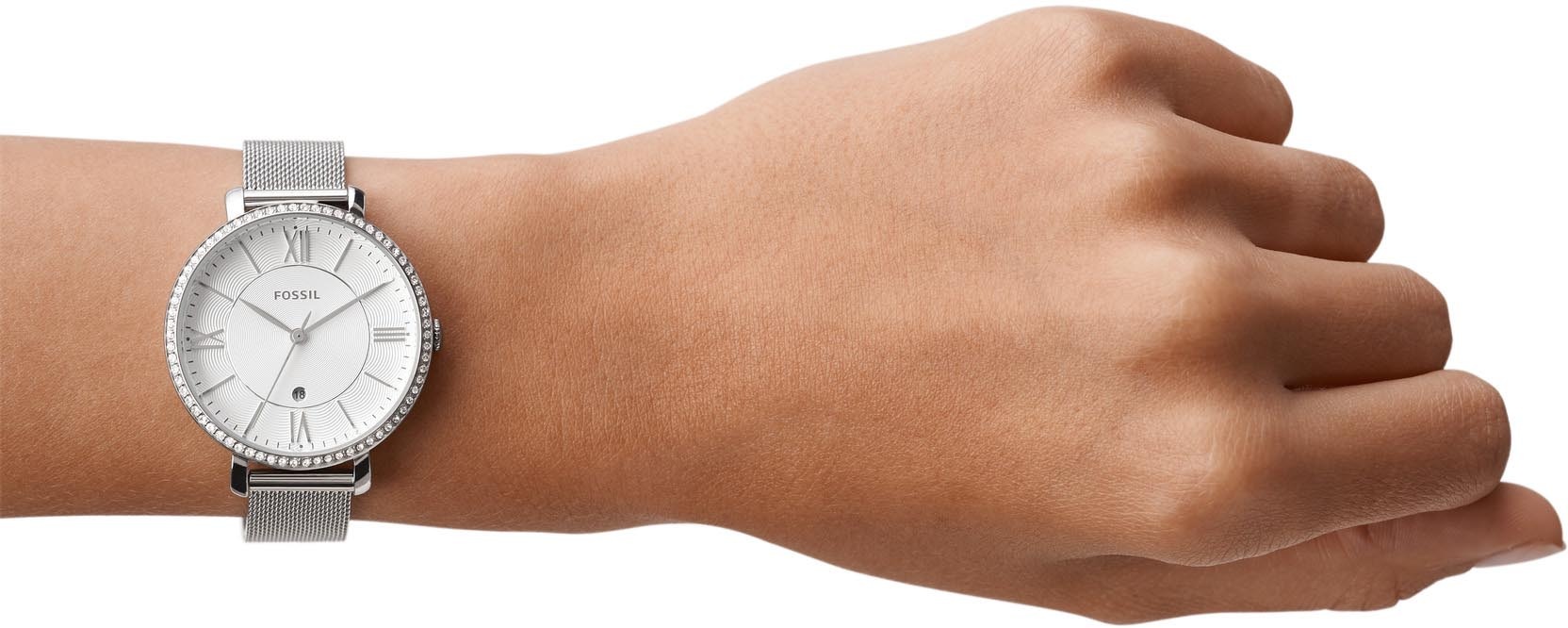 Fossil Quarzuhr »JACQUELINE«, Armbanduhr, Damenuhr, Datum, analog, Edelstahlarmband