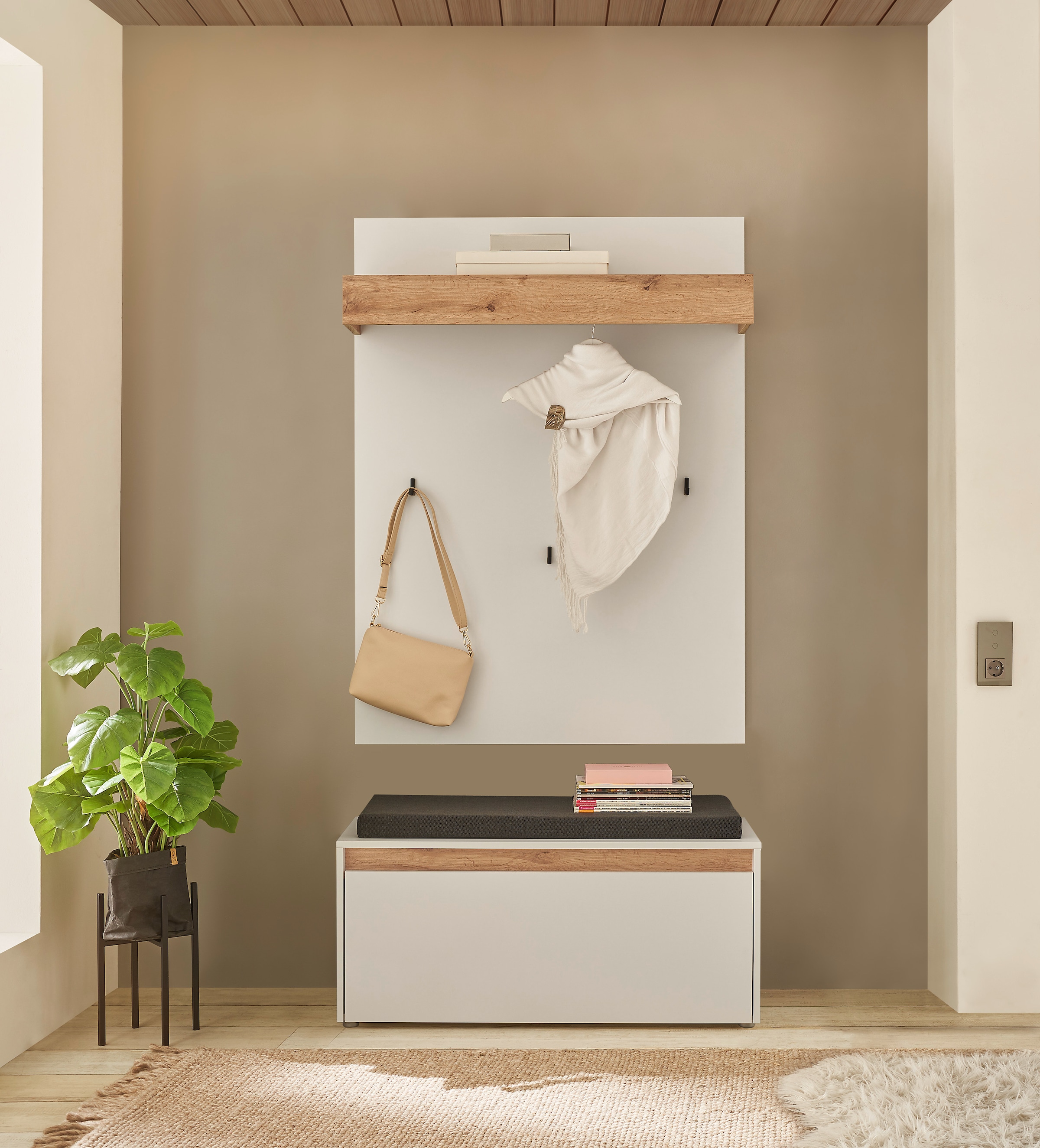 Garderoben-Set HOME AFFAIRE, B:100cm H:170cm T:40cm, weiß, Holzwerkstoff, Flur, Kastenmöbel-Sets, "GIRON/CiTY, moderne Garderobe, Komplettset mit