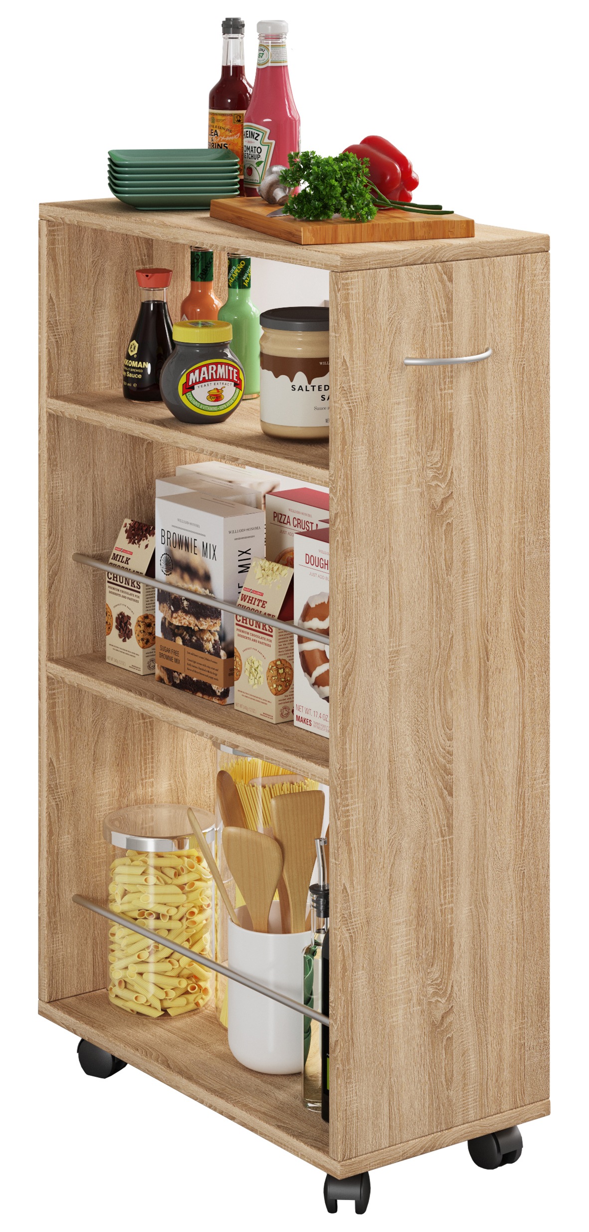 Küchenbuffet VCM, B:25cm T:50cmsonoma, eiche, Obermaterial: 100% Holz Wood., Schränke, "Nische Küchenwagen Sevierwagen Küchenmöbel Tusal"