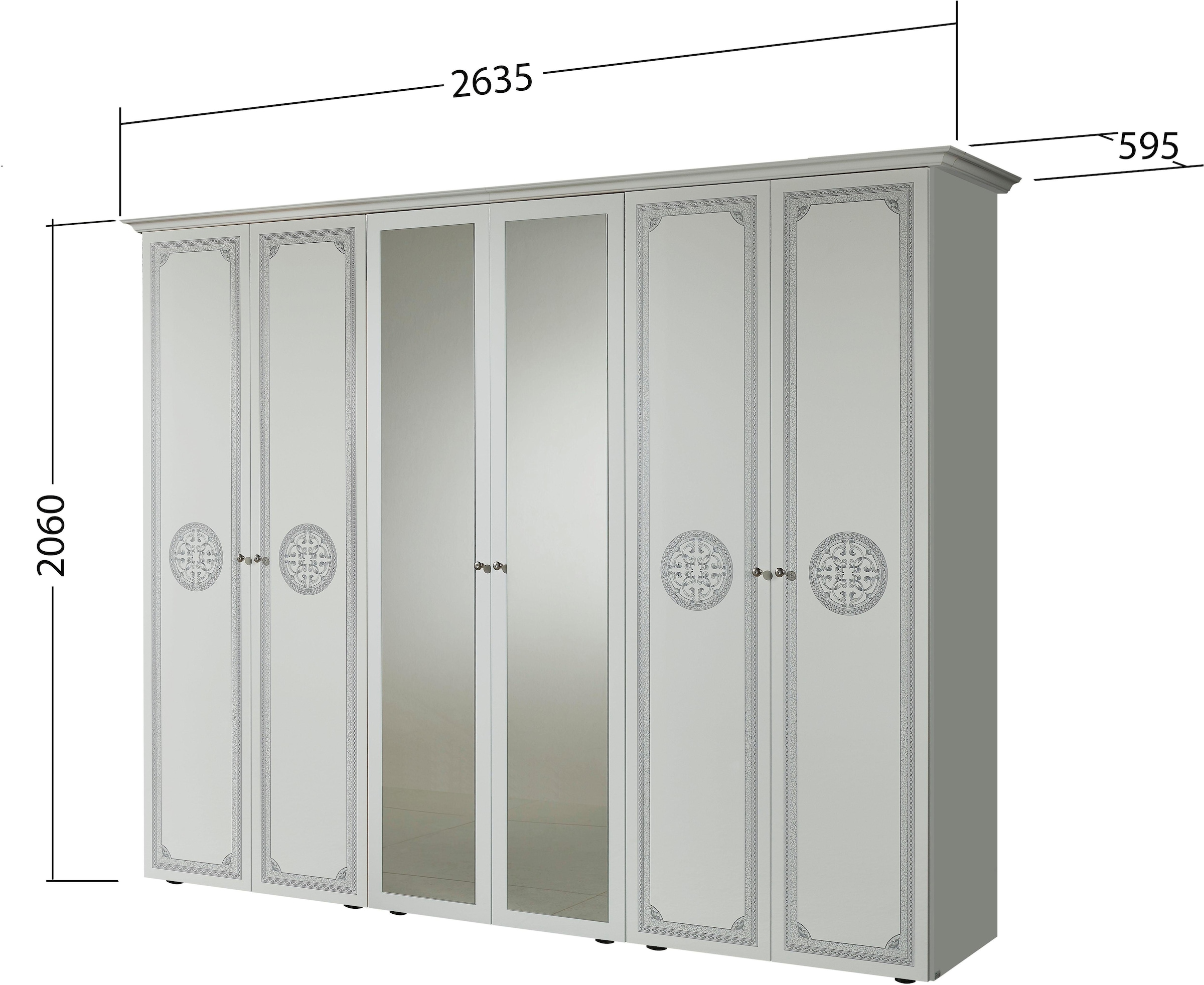 INOSIGN Schlafzimmer-Set »Greta, aus FSC-zertifiziertem Holzwerkstoff, Hochglanzoberfläche«, (4 tlg., aus 1 Kleiderschrank, 1 Bett (180x200cm) und 2 Nachtkommoden), im italienischen Barock- KLassik-Stil mit opulenten Verzierungen