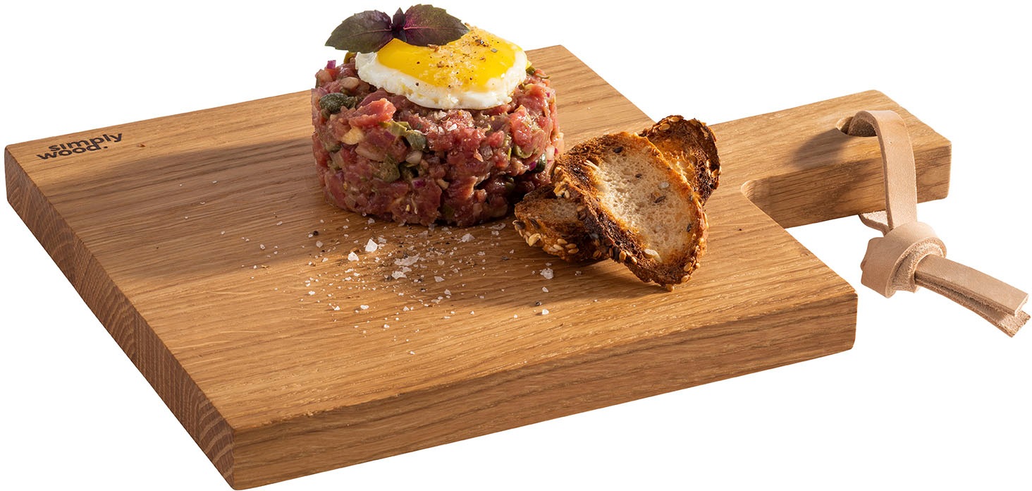APS Servierbrett "SIMPLY WOOD", B/H/L: 20cm x 2cm x 28cm, braun, Schneidebretter, mit Hängeloch und Lederband, geölt