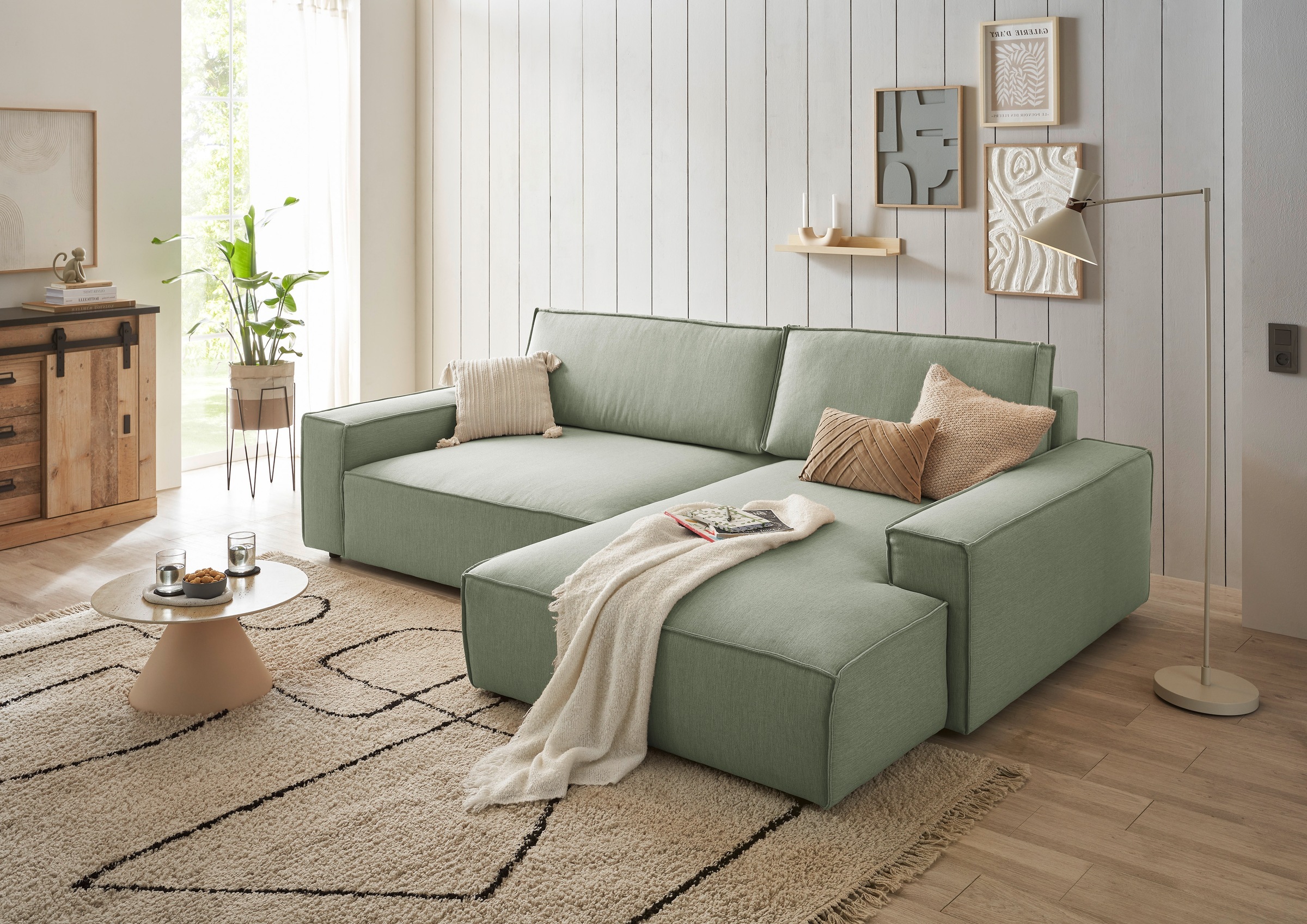 Home affaire Ecksofa »NEU: SHERWOODL XXL 284, Big-Sofa L-Form, tiefe Sitzfläche 95 cm, Cord,«, Leinenoptik, Recamiere rechts/links, auch als Schlafsofa stellbar