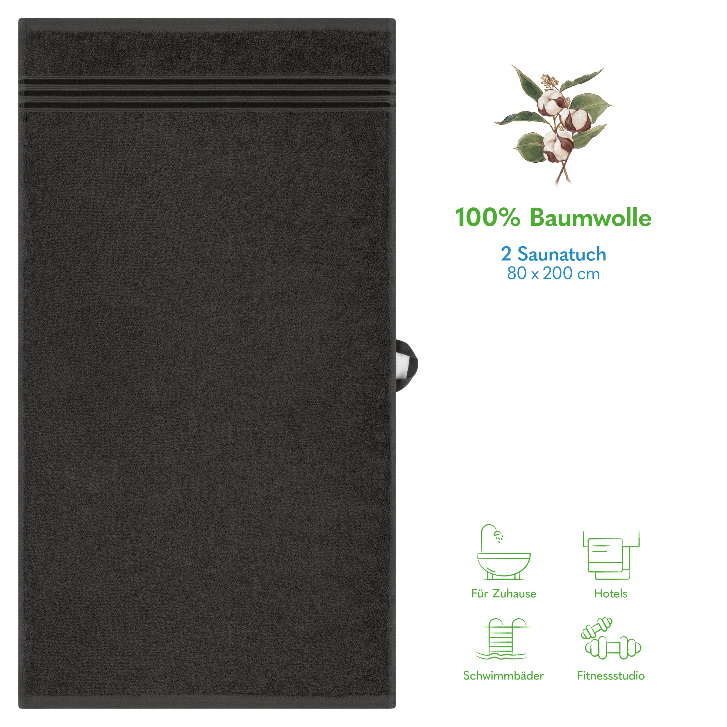 HAMMETEX Saunatuch »Hammetex 2er Set extra große Saunatücher«, (Packung, 2 St., 80x200 Saunatücher), 100% Baumwolle – Weich & Saugfähig – Luxuriöse Große Spa-Badetücher