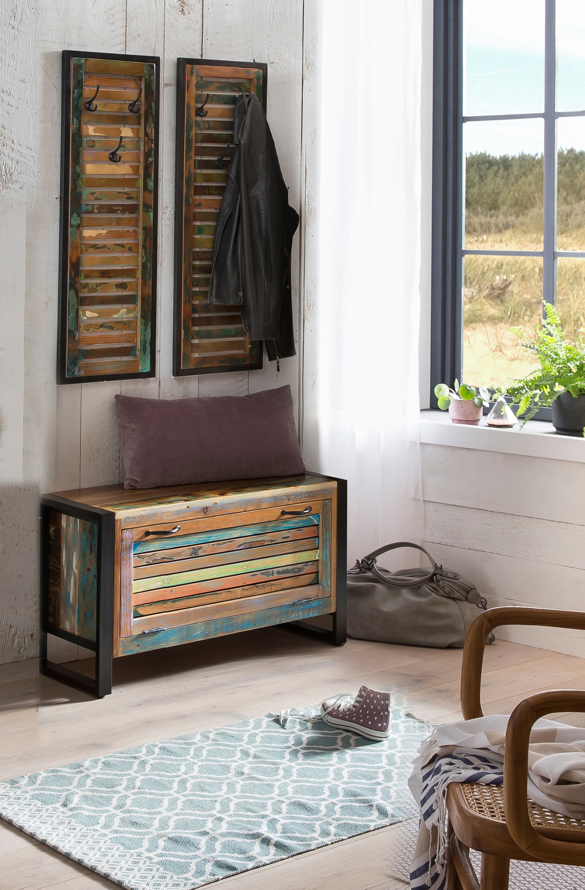 SIT Garderoben-Set "Fiume" 3 Stk. tlg. aus recyceltem Altholz in Lamellenop günstig online kaufen