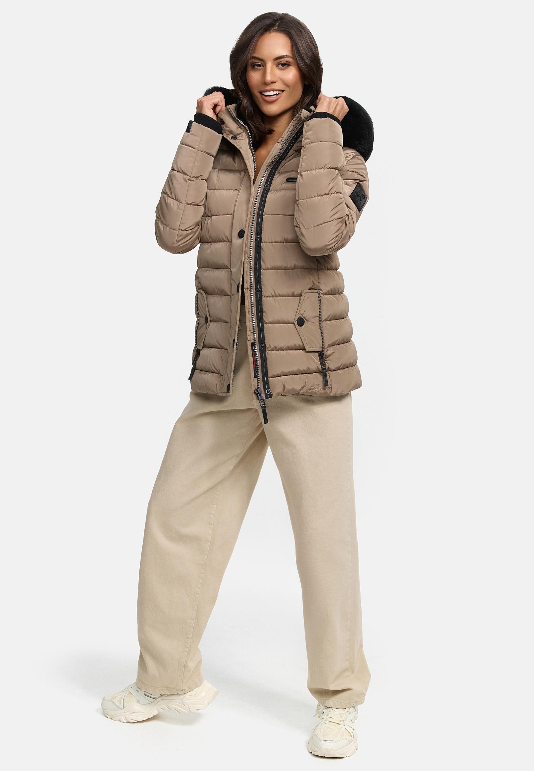 Navahoo Steppjacke »Milianaa«, mit Kapuze, Edle Winterjacke mit weicher Kunstfell-Kapuze