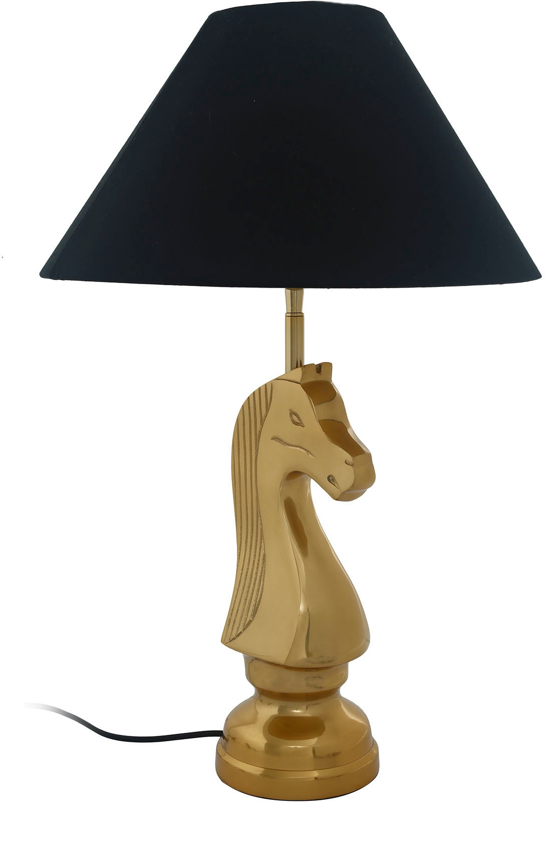 KAYOOM Tischleuchte "Tischlampe Bishop 125", schwarz, 1, H: 62cm, 1 Stk., Leuchten, mit dekorativem Schah-Pferd-Sockel aus Metall, mit Stoffschirm, Tischleuchte