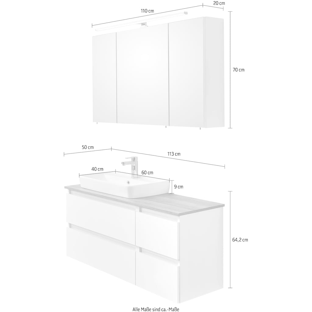 Saphir Badmöbel-Set »Quickset 360 2-teilig, Keramik-Aufsatzbecken mit LED-Spiegelschrank«, (2 St.)