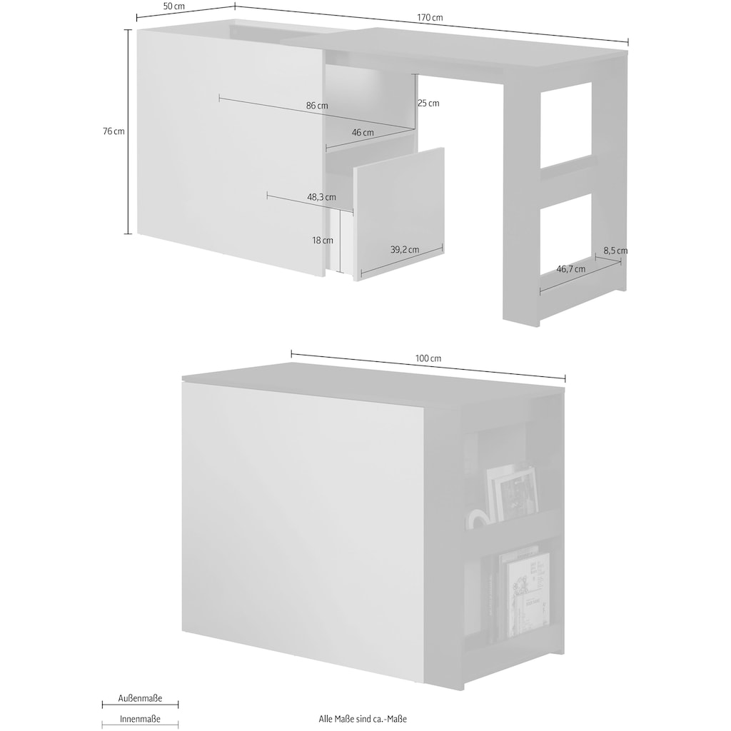 trendteam Schreibtisch »Solution«, (1 St.), Platzsparender Schreibtisch, ausziehbar von 100 zu 170 cm, blau / gelb