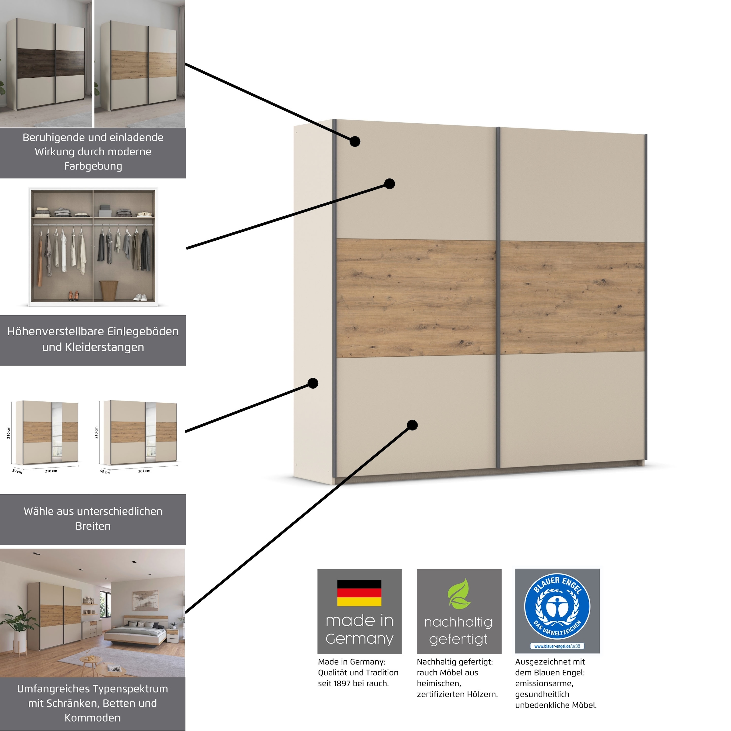 rauch Schlafzimmer-Set »Komplettschlafzimmer Schlafzimmer Schlafzimmermöbel SAJO«, (Set, 4 tlg., Set: Kleiderschrank mit/ohne Spiegel, Bett in 2 Breiten, 2 Nachttische), optional mit Spiegel am Kleiderschrank MADE IN GERMANY