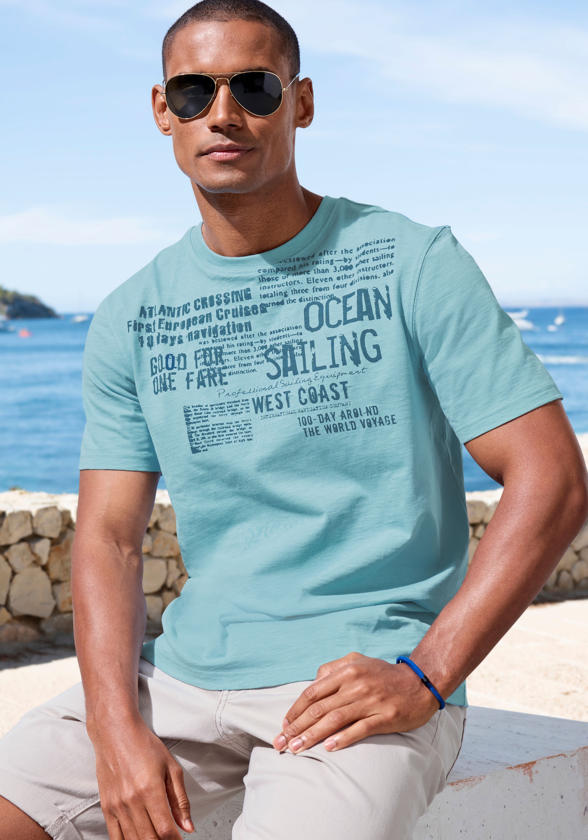 John Devin T-Shirt »mit Print«, Regular-Fit, aus Slub-Qualität, mit Print