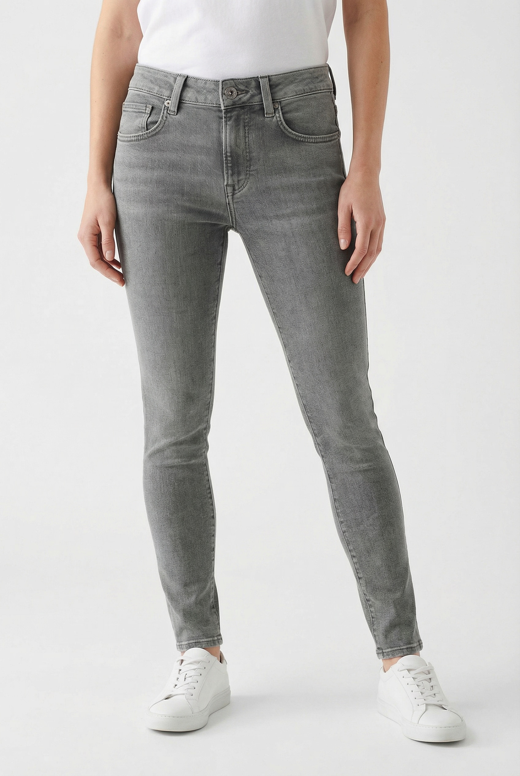 Skinny-fit-Jeans PEPE JEANS "SKINNY JEANS MW", Damen, Gr. 27, Länge 32, grau mid, Denim/Jeans, Obermaterial: 84% Baumwolle, 15% Polyester, 1% Elasthan, skinny fit lang, Jeans, in verschiedenen Waschungen