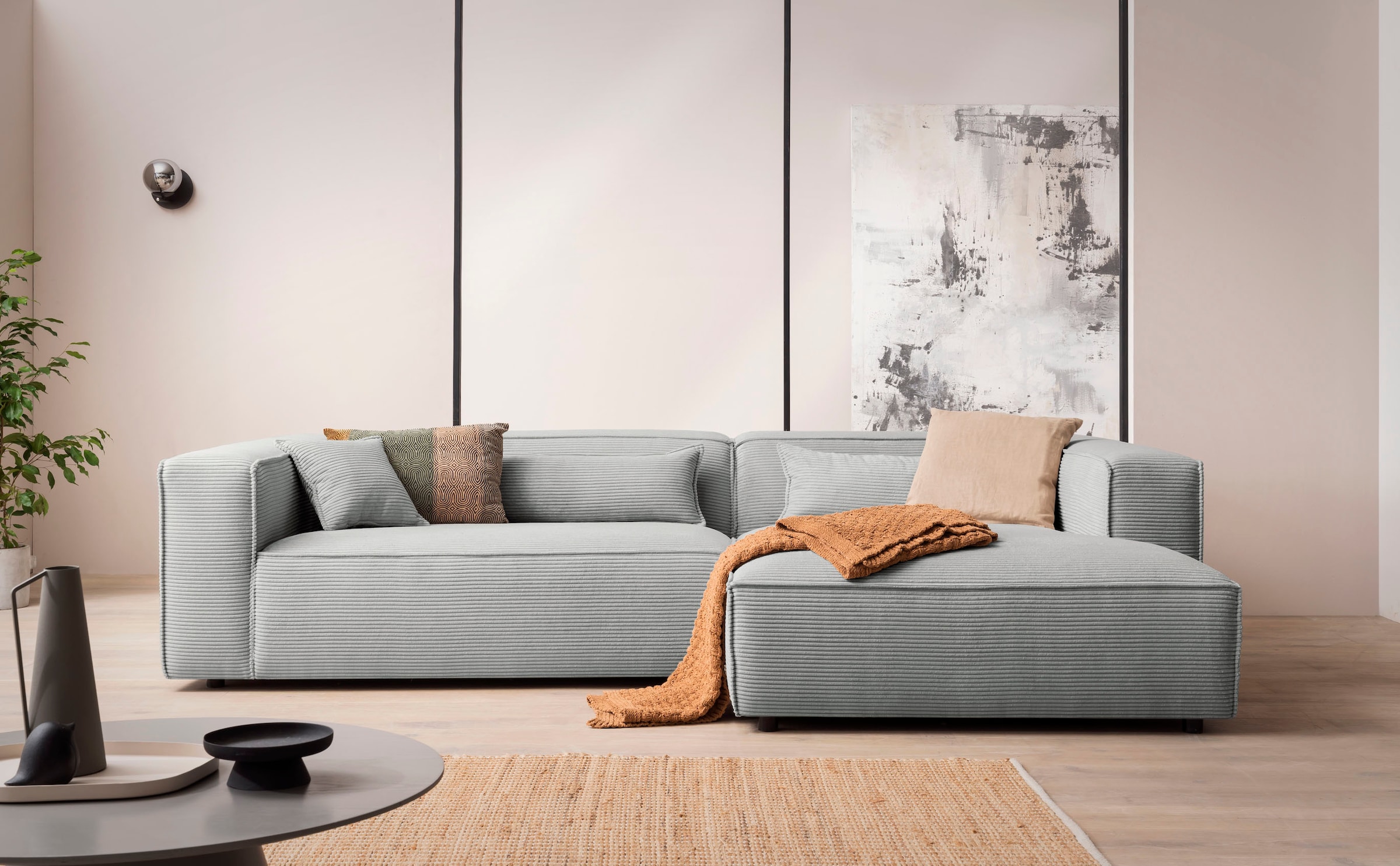 LeGer Home by Lena Gercke Ecksofa »PIARA XXL, Big-Sofa in Cord oder Leinenoptik, L-Form, mit Kedernaht«, wahlweise Ottomane rechts/links, schwarze Füße, extra tiefe Sitzfläche