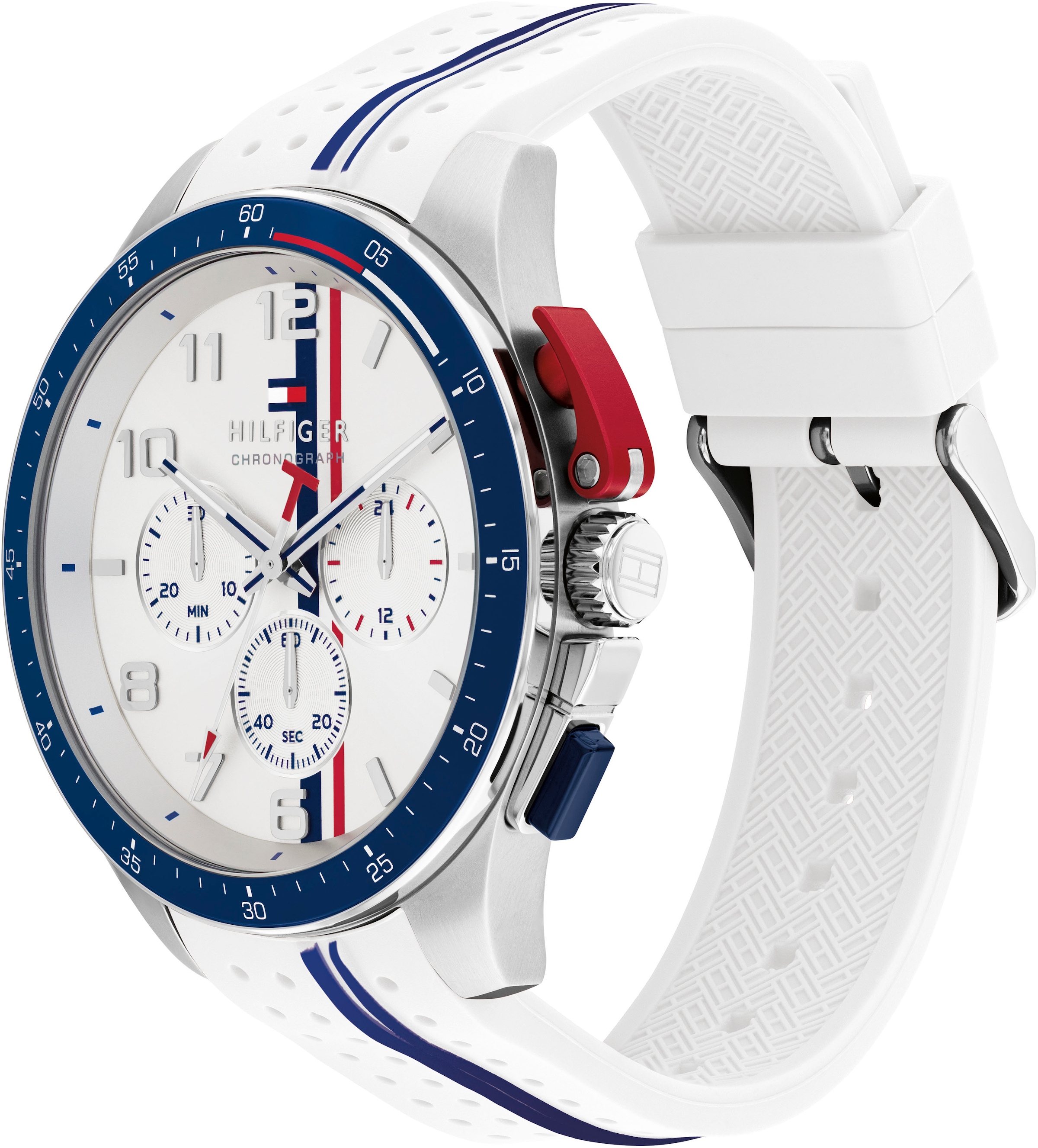 Tommy Hilfiger Chronograph »BANK«, Quarzuhr, Armbanduhr, Herrenuhr, Silikonarmband, analog, Stoppfunktion