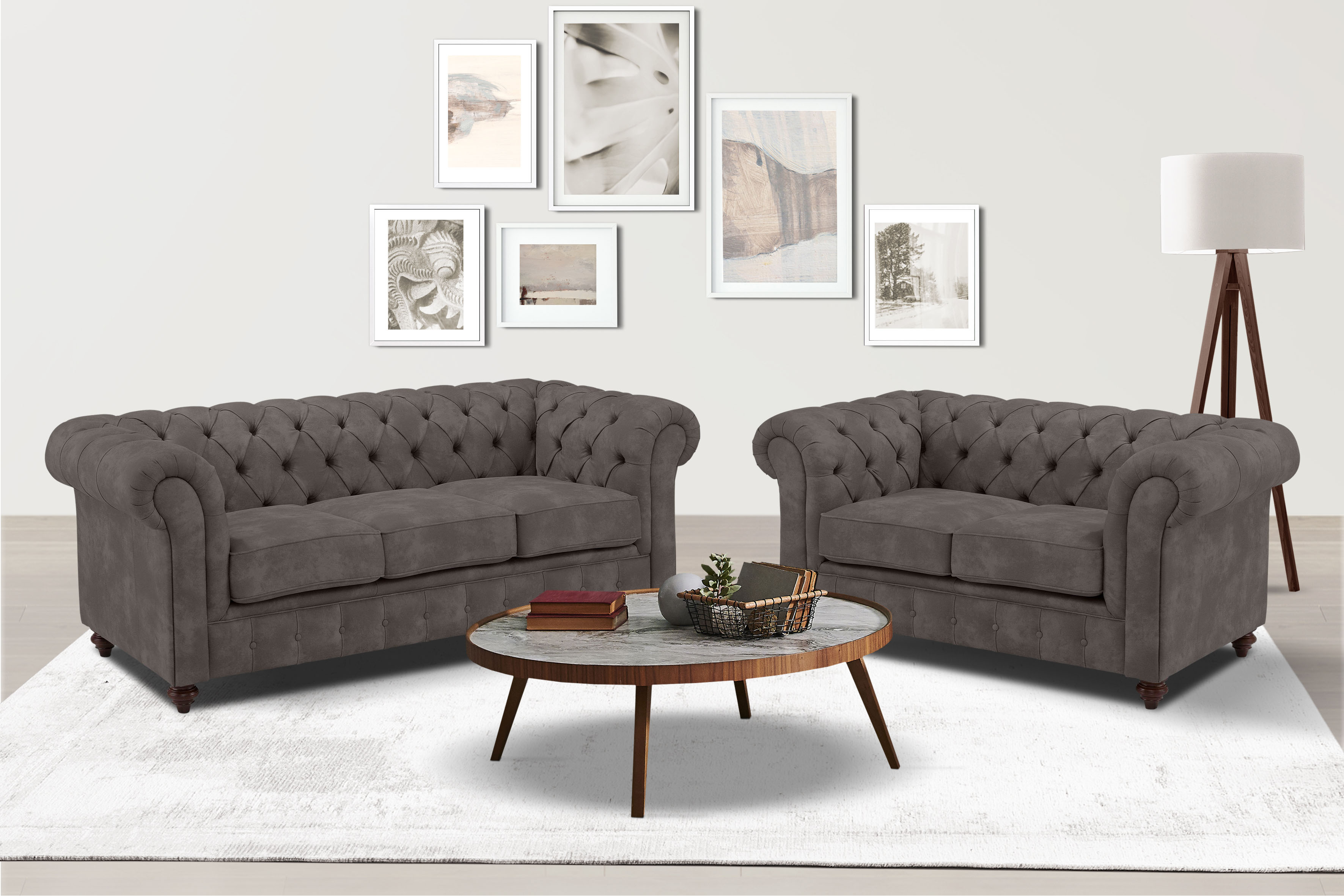 OTTO home Sitzgruppe "Chesterfield" 2 Stk. tlg. hochwertige Knopfheftung, bestehend aus 2- und 3-Sitzer