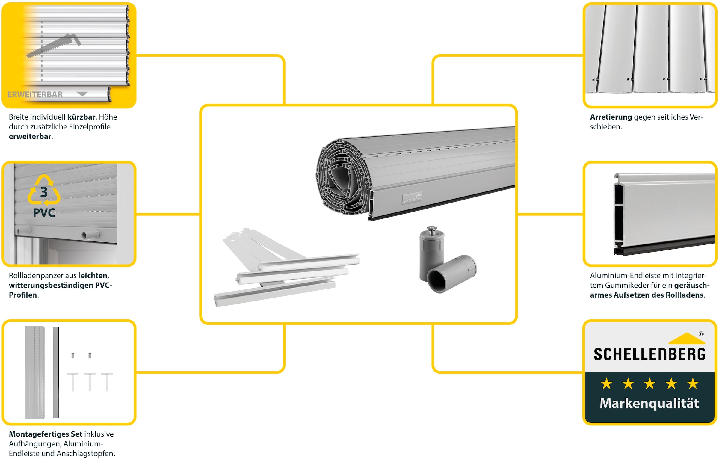SCHELLENBERG Rollladenpanzer »Set für Fenster, Maxi System für 60 mm Stahlrohrwelle«, PVC Jalousie, in verschiedenen Größen erhältlich, grau