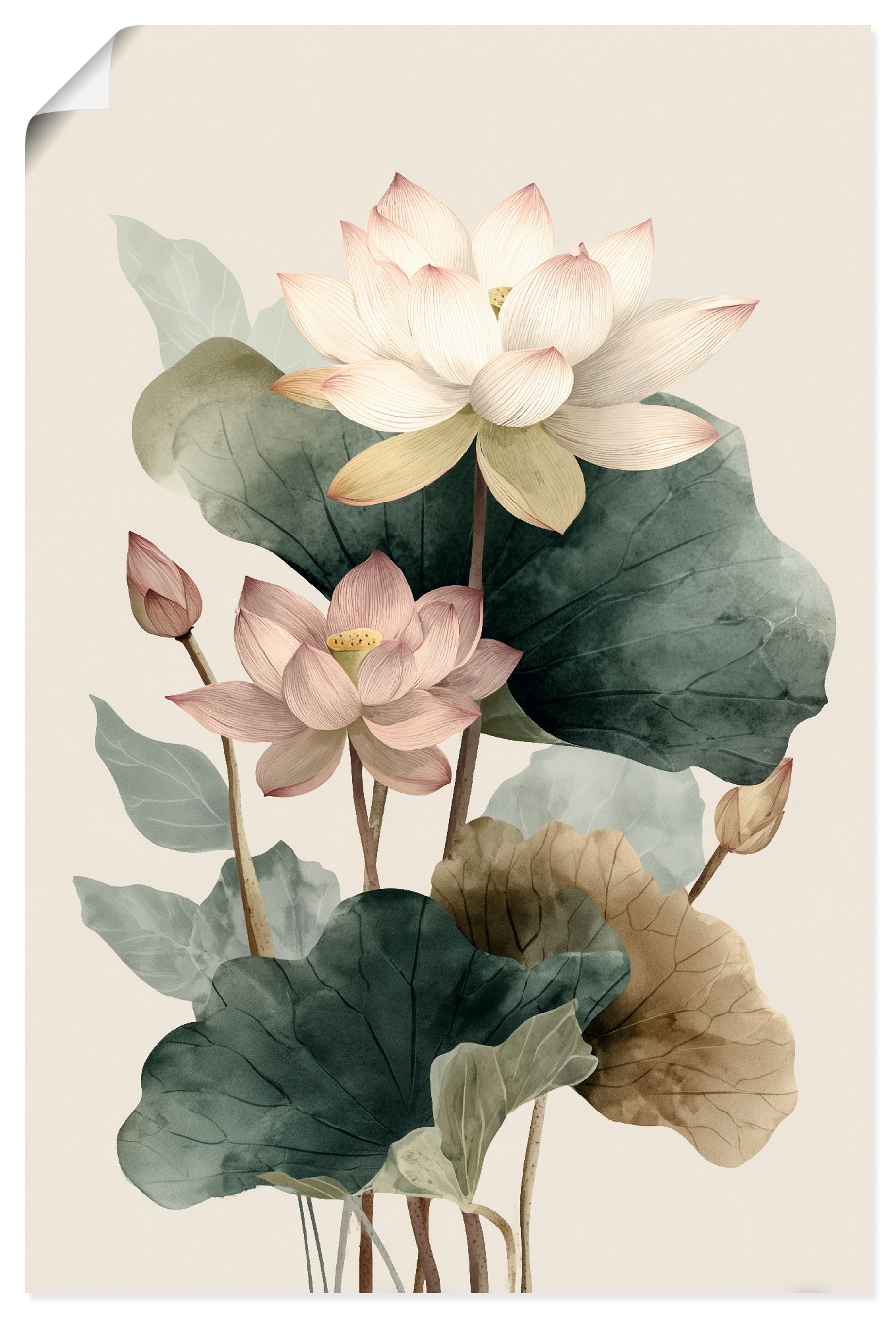 ARTland Lotus Wall Art Green 80x120cm
