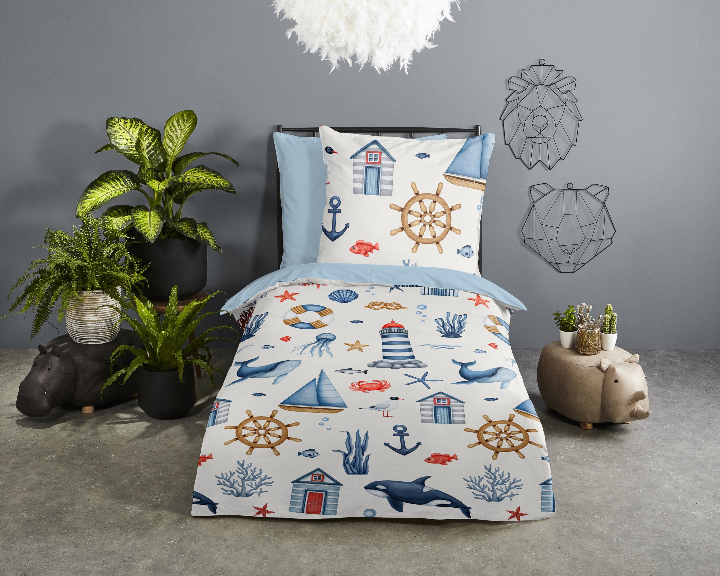 good morning Kinderbettwäsche »Ahoy«, 100% Baumwolle, Reißverschluss, Wendeoptik, Baby, Kind, Maritim