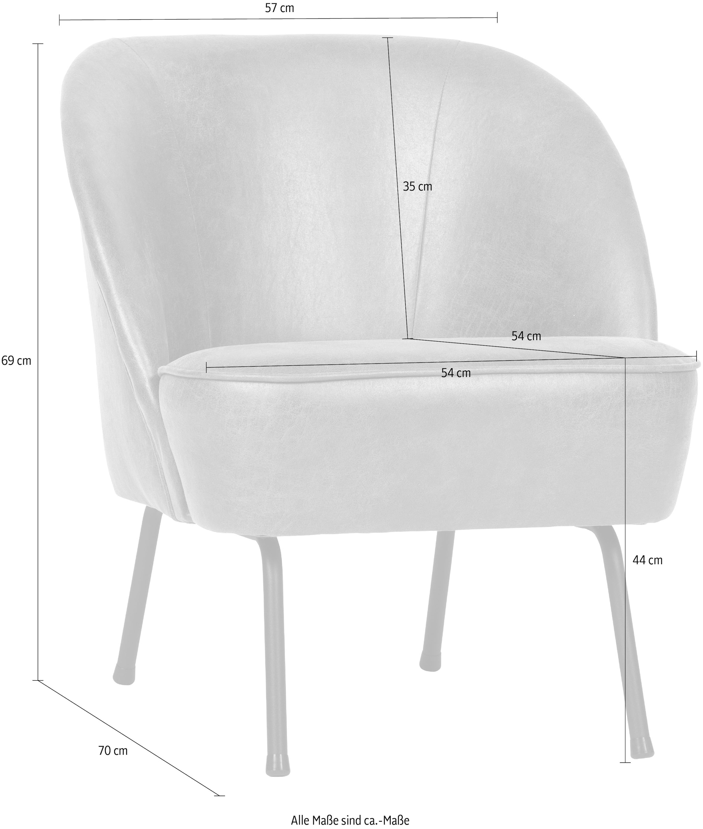 WOOOD Sessel »Vogue mit recyceltem Leder und Metallgestell B 57 x T 70 x H 69 cm« Hohe Verschleißfestigkeit, pulverbeschichtetes Metallgestell