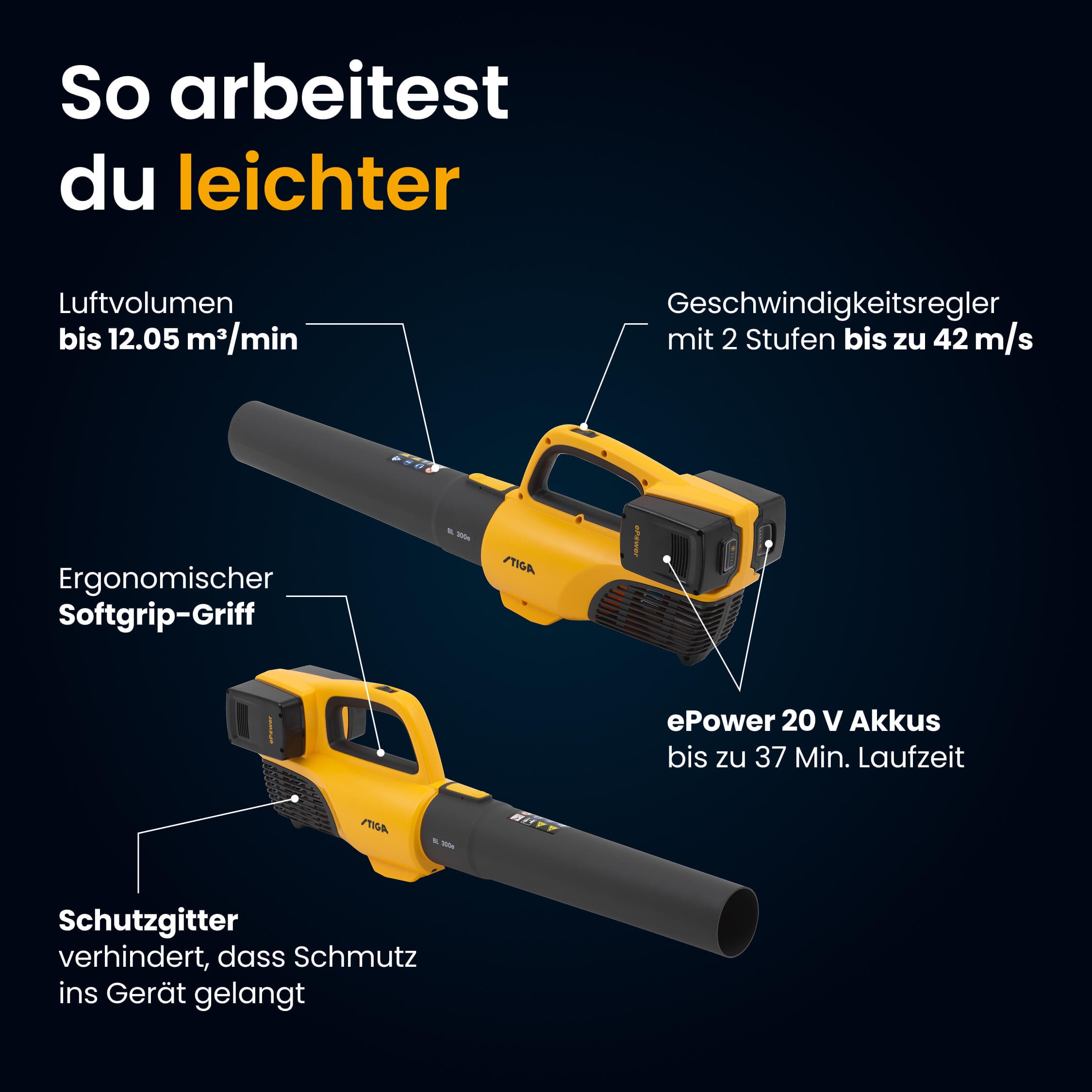 STIGA GARDEN Akku-Laubbläser »BL 300e« 2 Stufen mit max. 155km/h