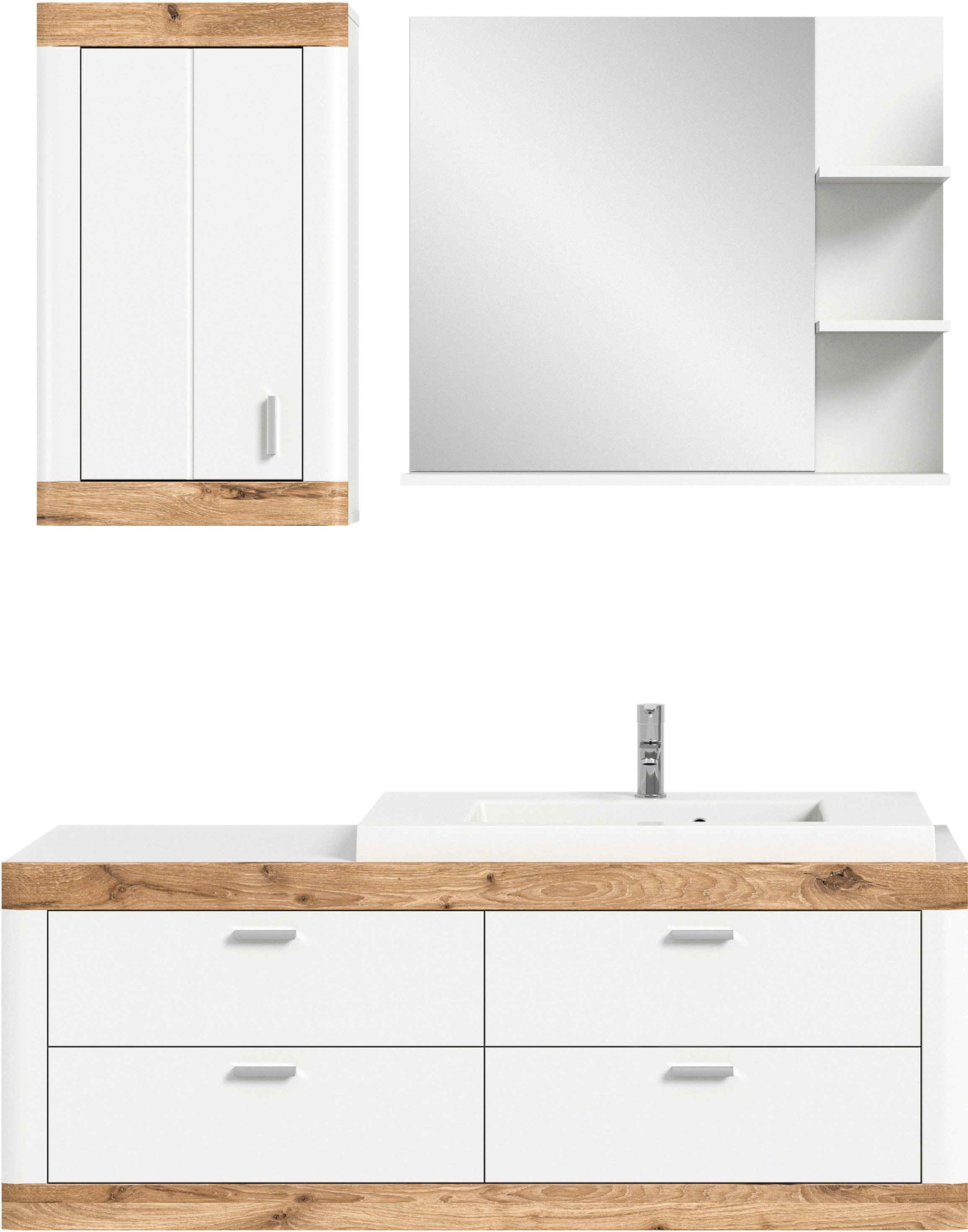 welltime Badmöbel-Set "Landsby, 3 teilig, inklusive Mineralguss-Waschbecken günstig online kaufen