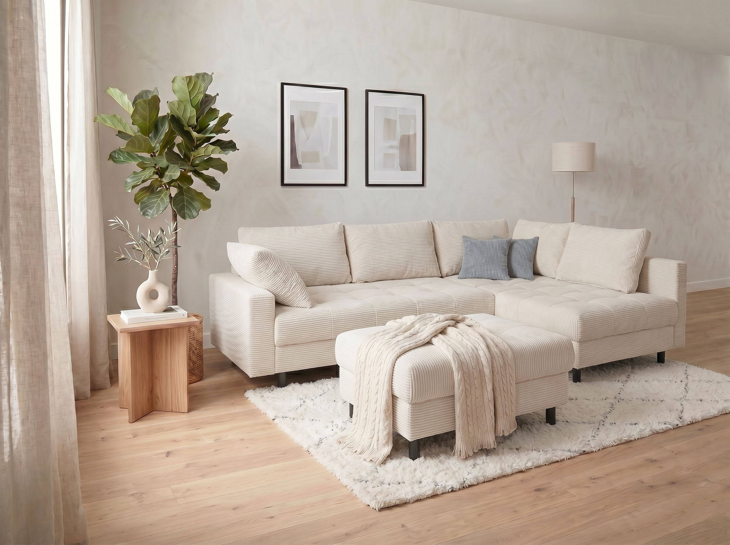 COLLECTION AB "Toni XL L-Form 274 cm Set inkl. Hocker" Set: Sofa & Hocker, 2 Zierkissen, Bonell-Federkern
