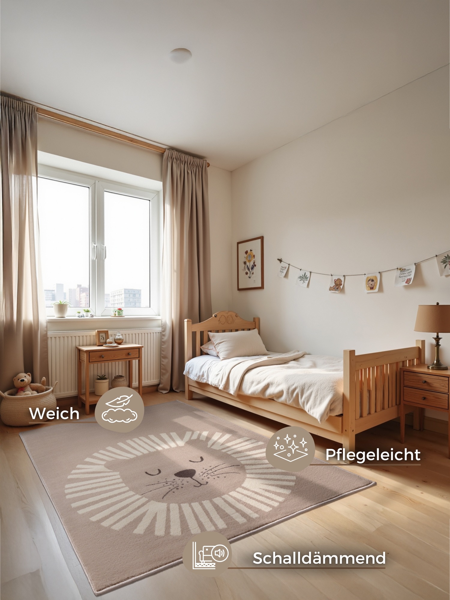 Thumbnail - HANSE Home Kinderteppich "Happy Lion", rechteckig, 8 mm Höhe, Spielteppich, fest, Kinderzimmer, Kurzflor, Spielunterlage
