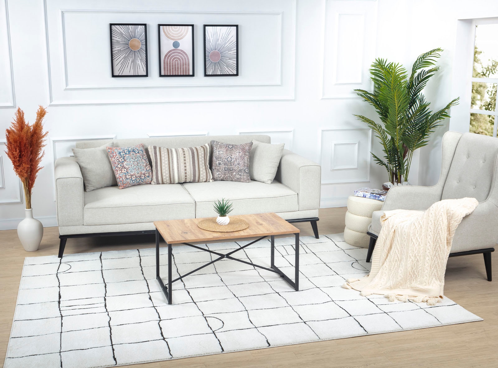 Livabliss Teppich »CAGLIARI«, rechteckig, 14 mm Höhe, Skandi Design, Modern Boho Kurzflor Wohnzimmerteppich, Schlafzimmer