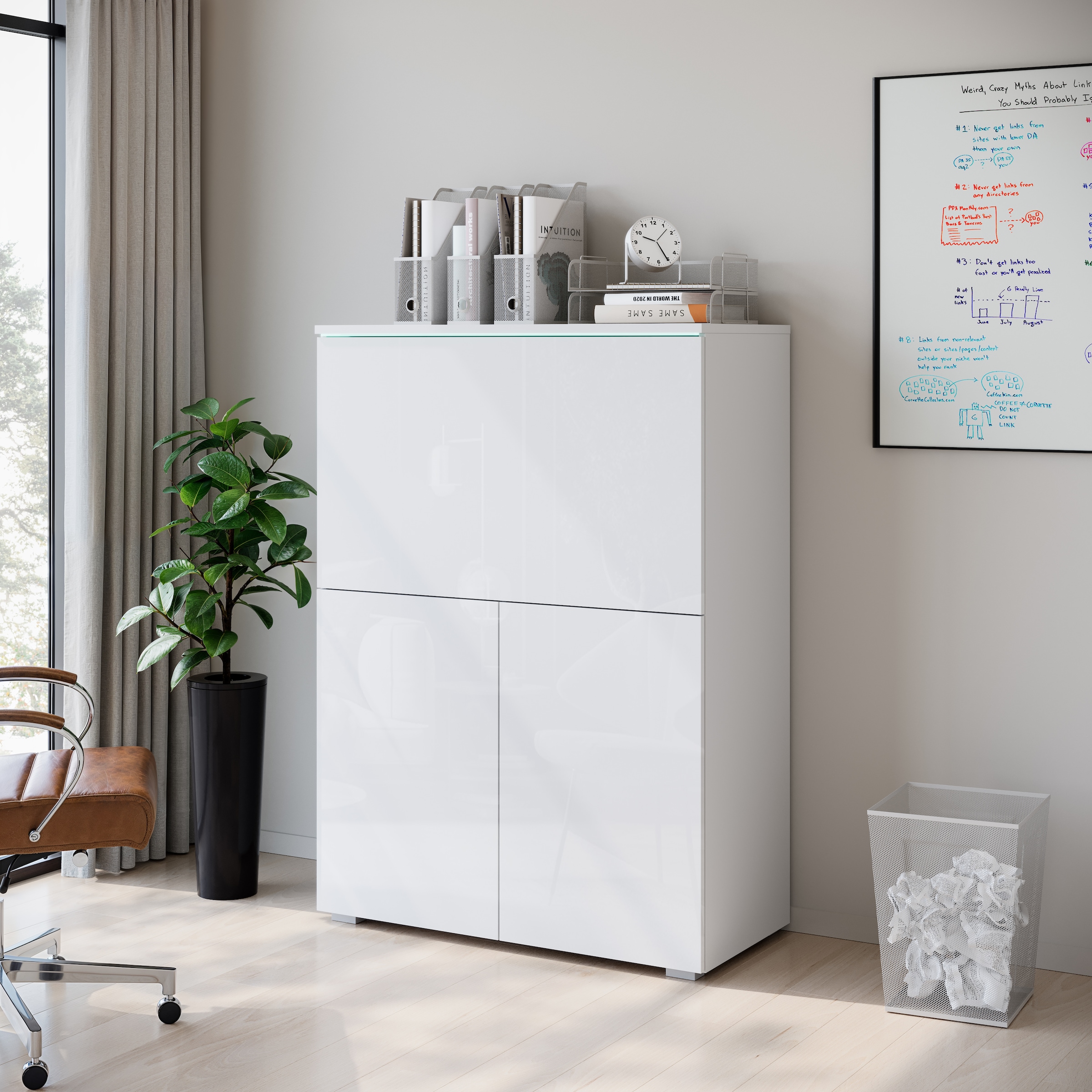 INOSIGN PC-Schrank »Vera, Sekretär, Home-Office-Schreibtisch mit LED-Beleuchtung« 1 Stk. tlg. Multifunktional mit Stauraum, klappbare Tischfläche, LED, B 90 cm