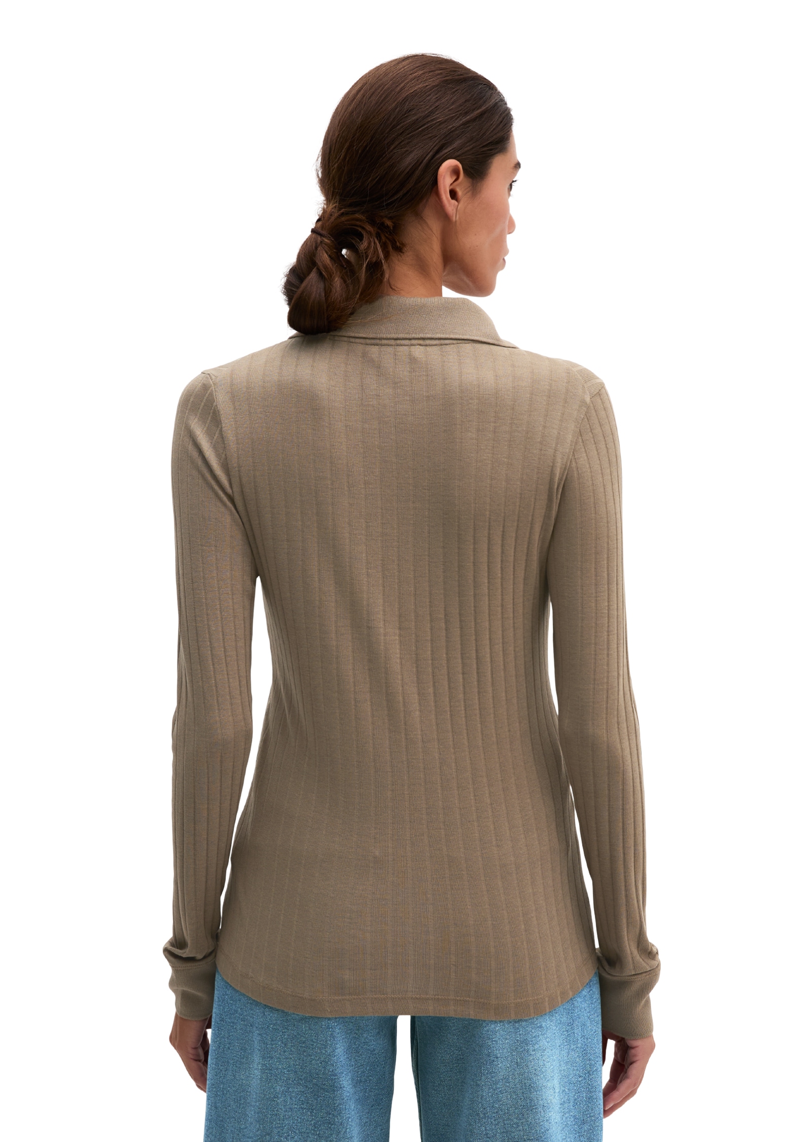 Marc O'Polo Langarm-Poloshirt »aus weichem Rippjersey«