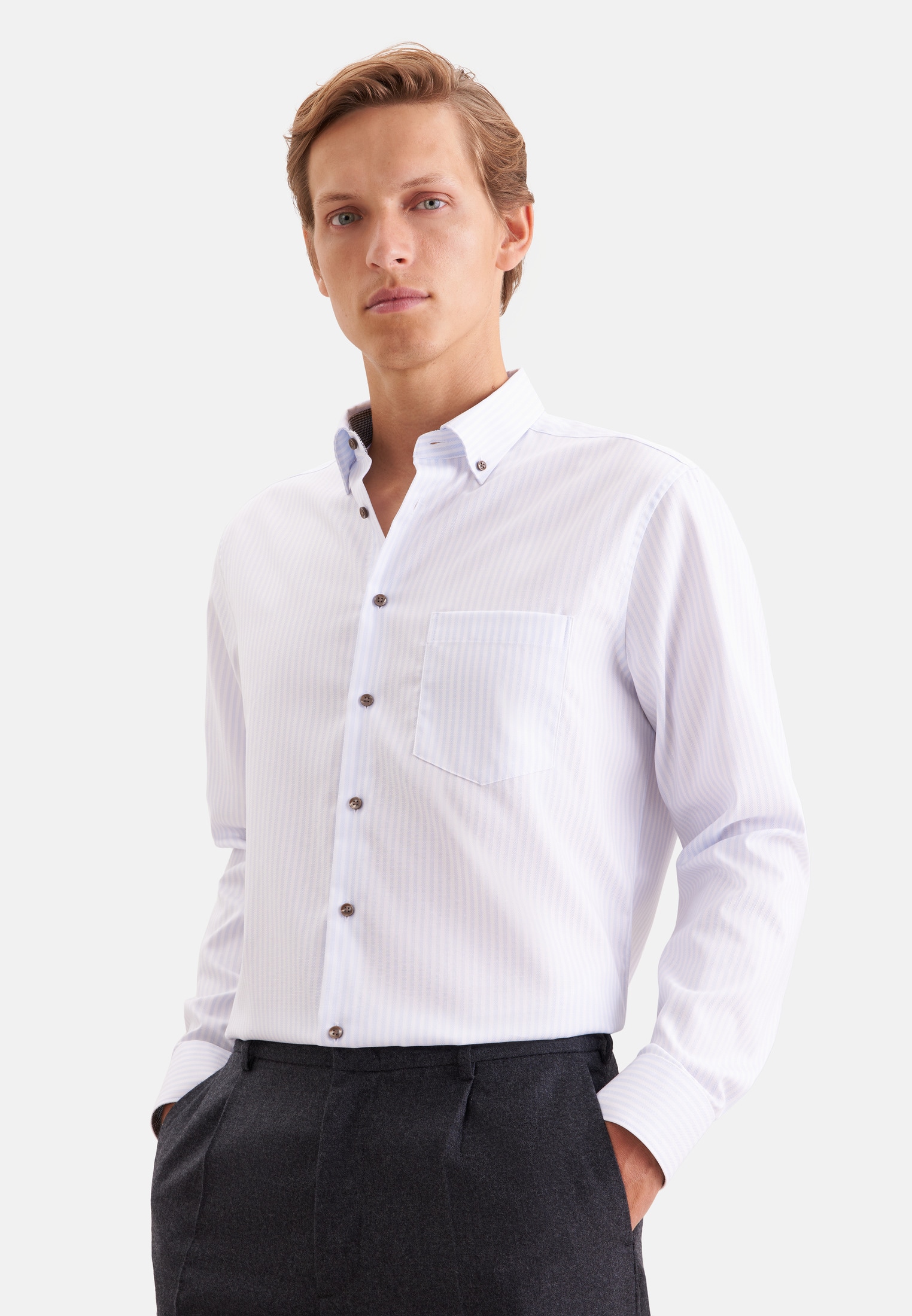 seidensticker Businesshemd »Schwarze Rose« Regular 1/1 Button-Down-Kragen Gestreift