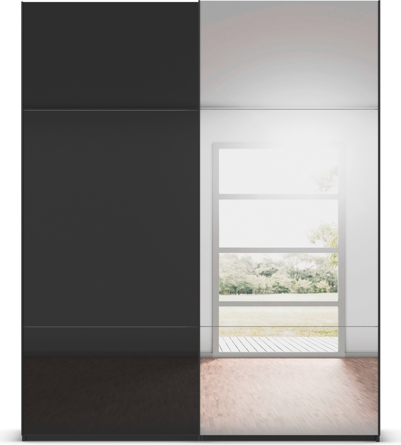 rauch Schwebetürenschrank »Kleiderschrank Schrank Garderobe Schlafzimmerschrank CONTIDO«, (in 3 verschiedenen Ausstattungen BASIC/CLASSIC/PREMIUM), aus hochwertigem Material in 6 Breiten 2 Griff-Farben MADE IN GERMANY
