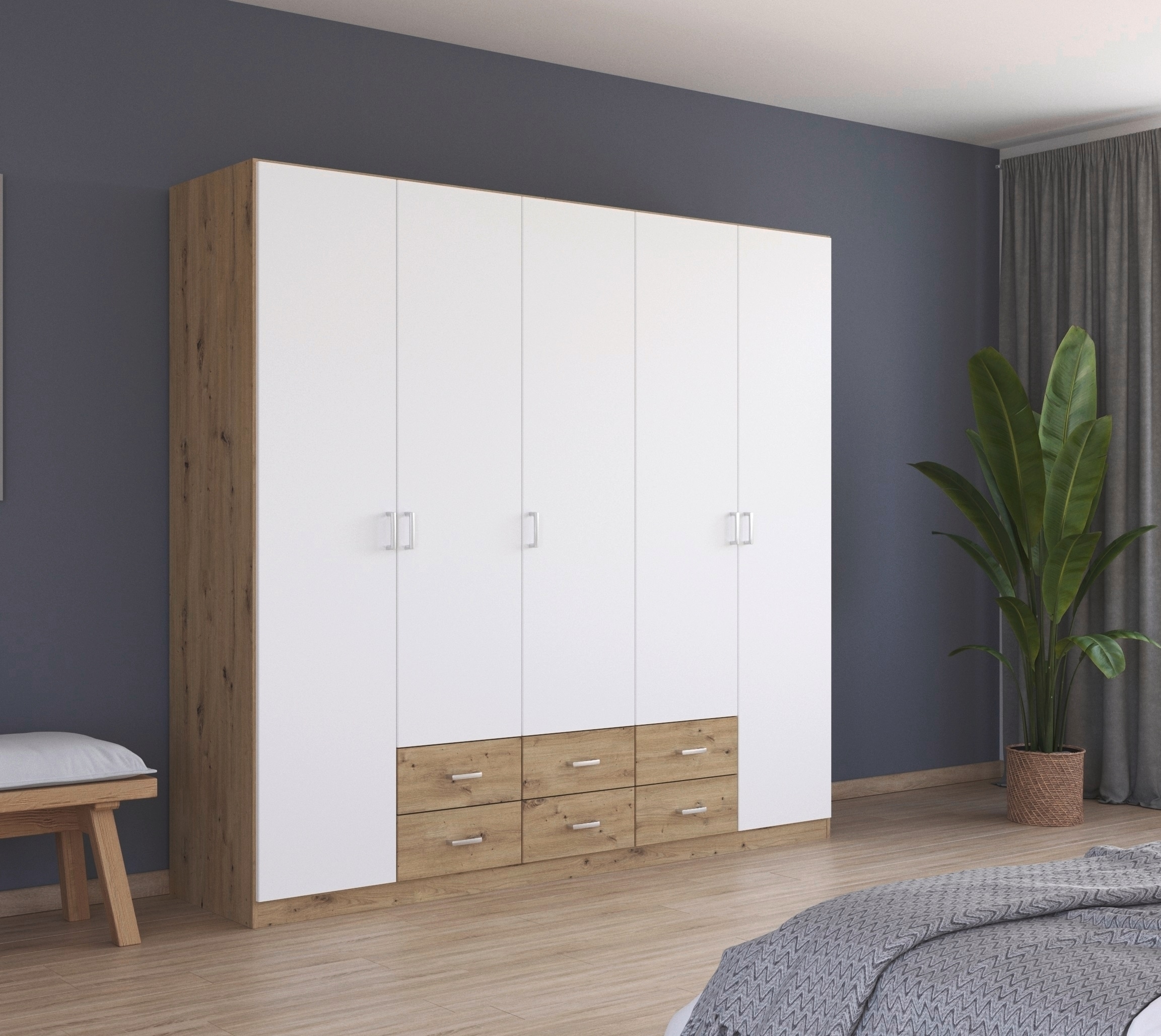 rauch Drehtürenschrank "Kleiderschrank Garderobe GAMMA Breiten 226 cm" in 3 Ausstattungen BASIC/CLASSIC/PREMIUM (inkl. SOFT-CLOSE-Funktion), mit Schubladen, verschiedene Griff-Varianten TOPSELLER MADE IN GERMANY