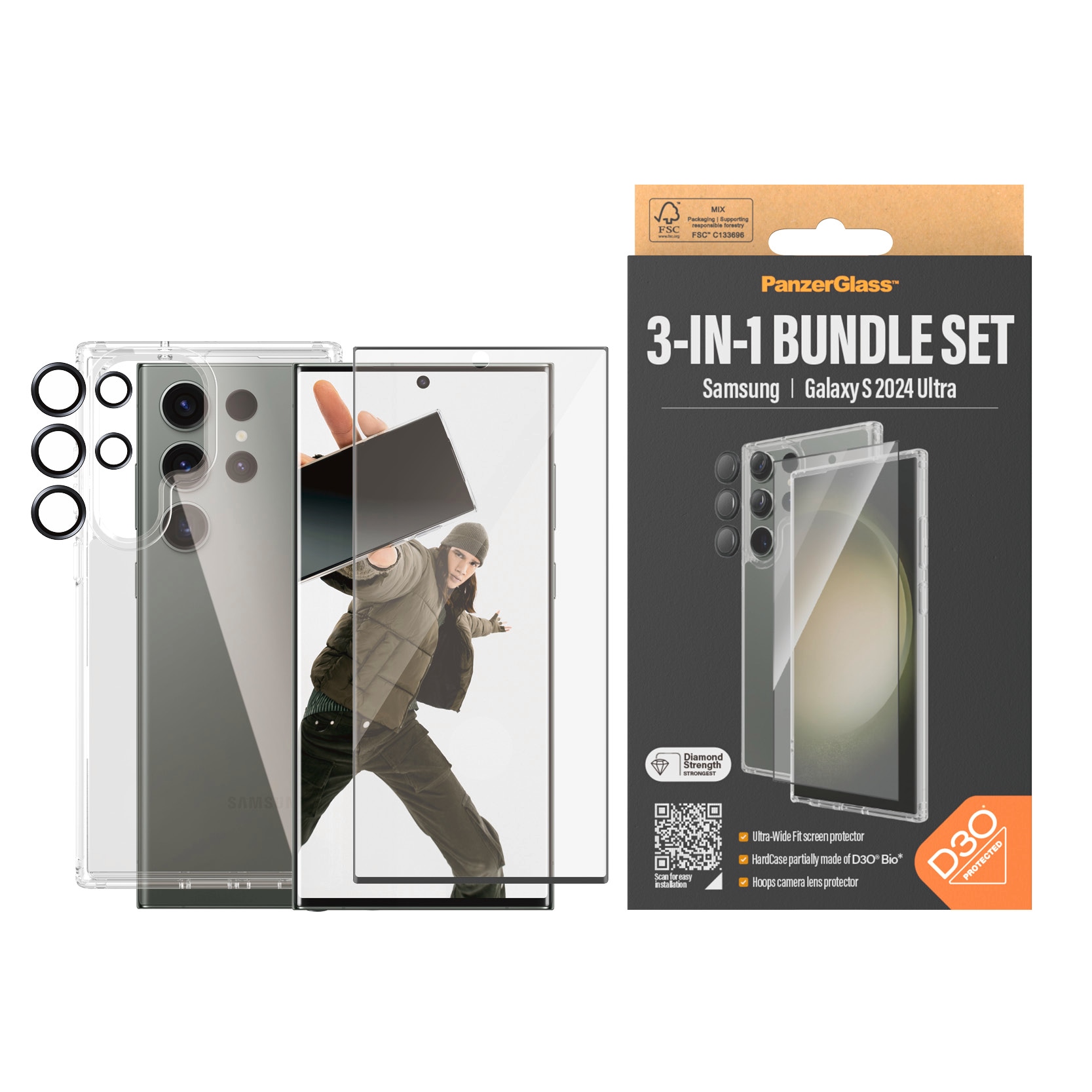 Displayschutzglas »3-in-1 Bundle Set Screen Protector, Case und Camera Lens...