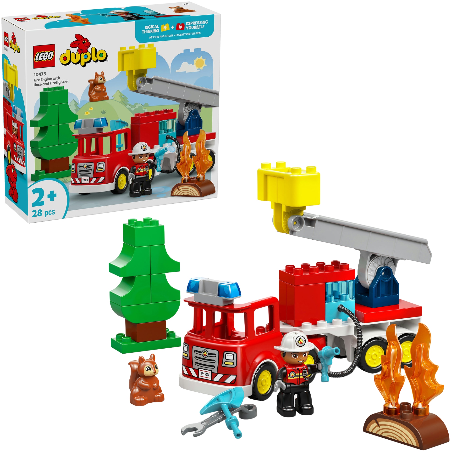 LEGO® Konstruktionsspielsteine »Löschauto mit Schlauch und Feuerwehrmann (10473), LEGO DUPLO Town«