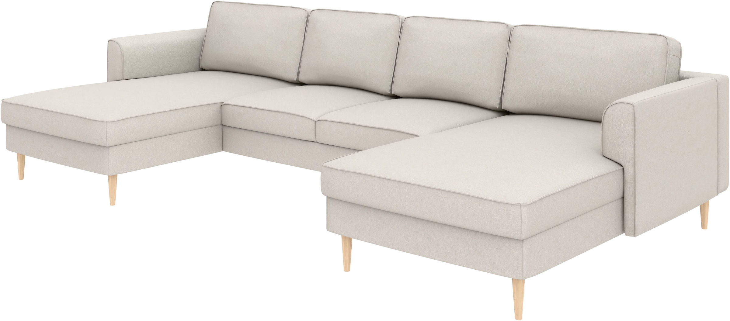Home affaire »Booster, whlw. mit Schlaffunktion & Bettkasten, Fuß Buche lackiert« Sofa in U-Form, Breite 305 cm, in Cord oder Struktur