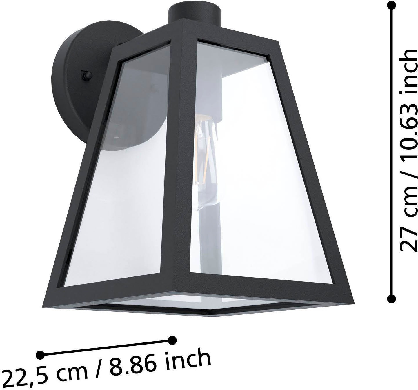 EGLO Wandleuchte »Mirandola Wandlampe, Außenleuchte, Vintage, Retro, E27, IP44, Lampe« E27 1 Stk. Wand-/Deckenleuchte - L18 x H27 x AL22,5 cm - schwarz - 1X60W exkl.