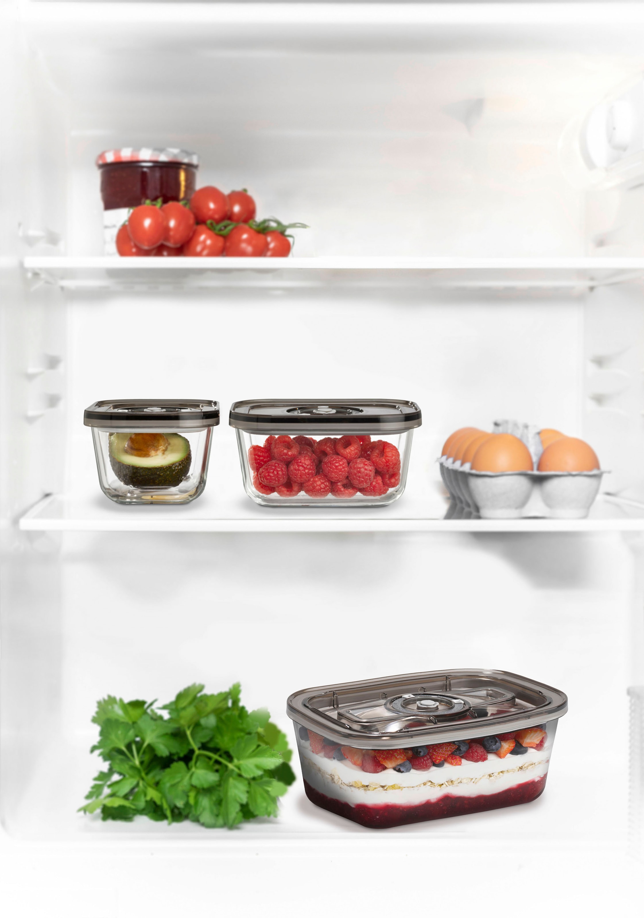 Caso Vakuumbehälter »1177 VacuBoxx Eco-Set«, (Set, 4 tlg., 1 Vakuumschlauch mit Adapter), 3 Glasbehälter mit Kunststoffdeckel