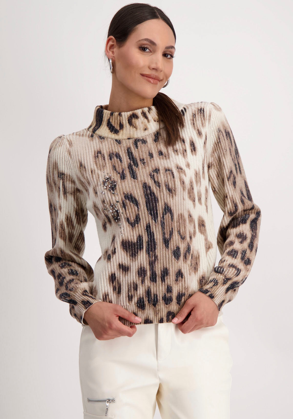 Stehkragenpullover, mit Animalprint