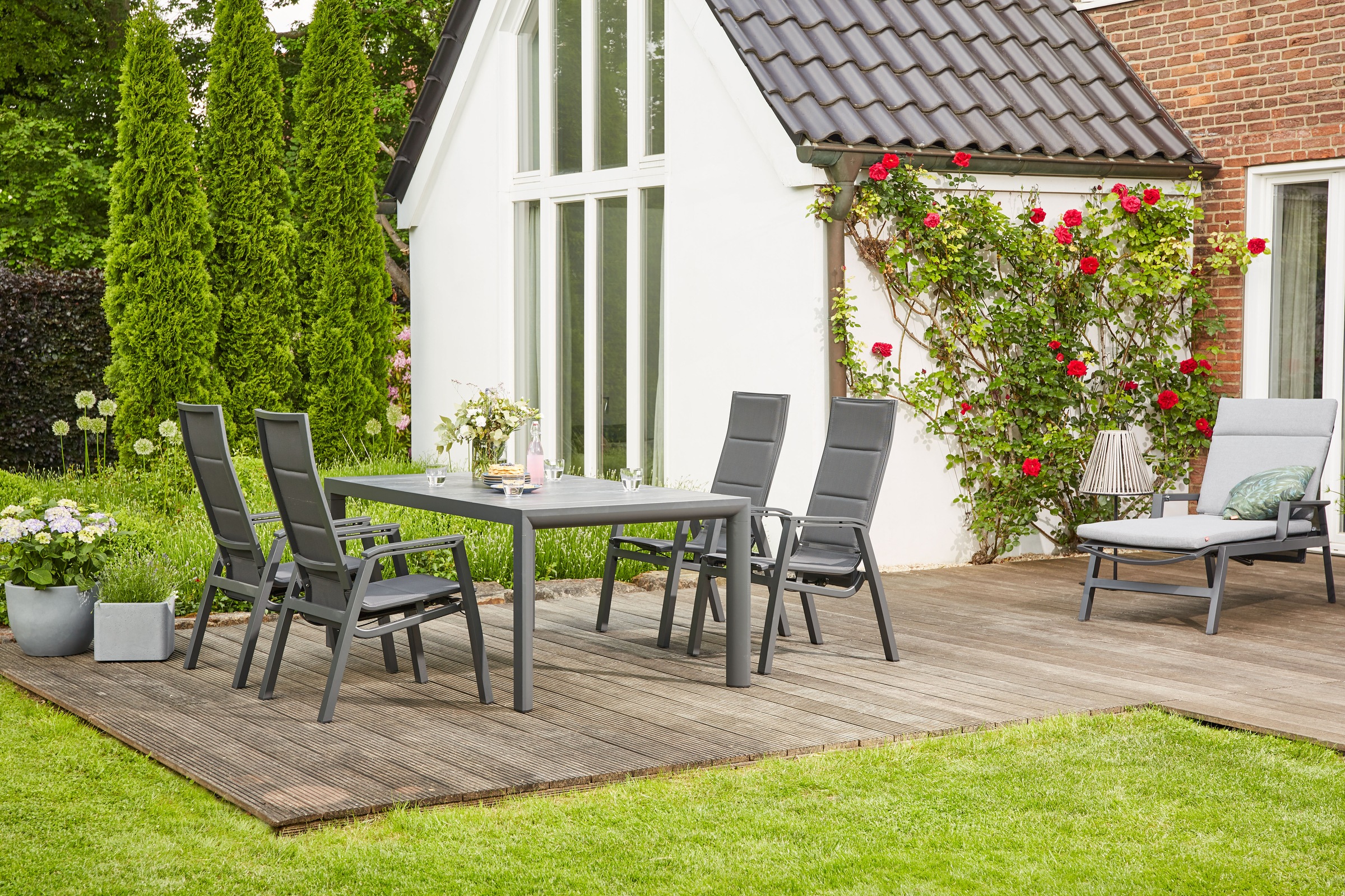 Siena Garden Gartensessel »MILANO Relax Move Sessel« Gestell aus Aluminium matt anthrazit, Bezug padded dunkelgrau
